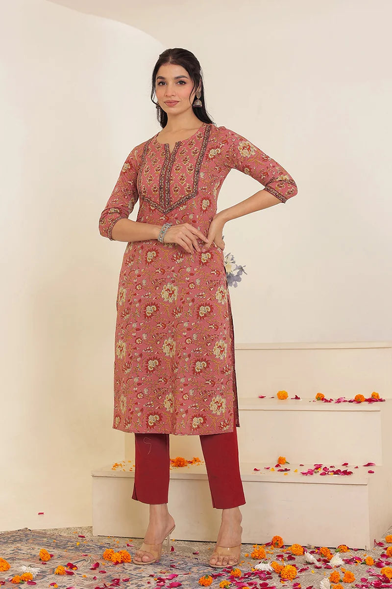 Brown Hand Block Printed Straight cotton Kurta