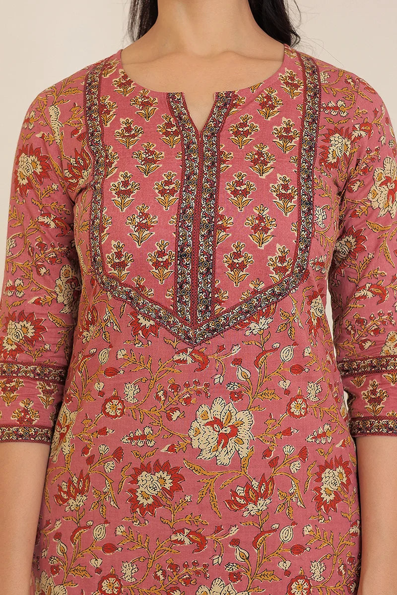 Brown Hand Block Printed Straight cotton Kurta