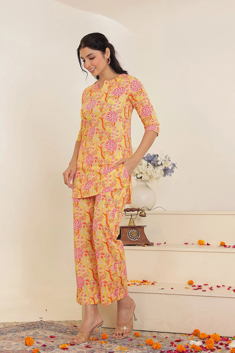 Yellow Hand Block Printed Co-Ord Set