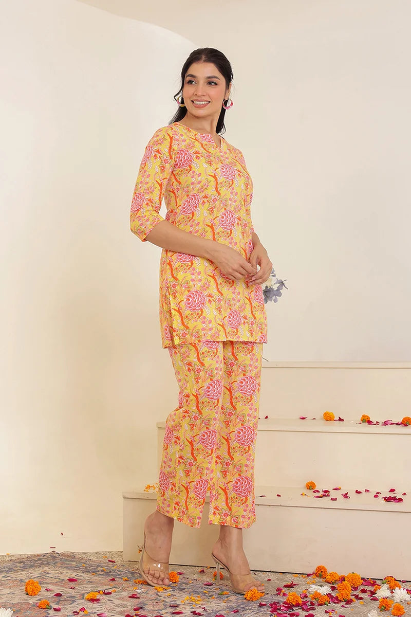 Yellow Hand Block Printed Co-Ord Set