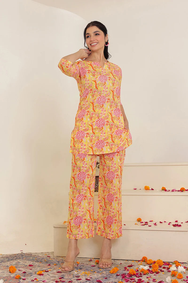 Yellow Hand Block Printed Co-Ord Set