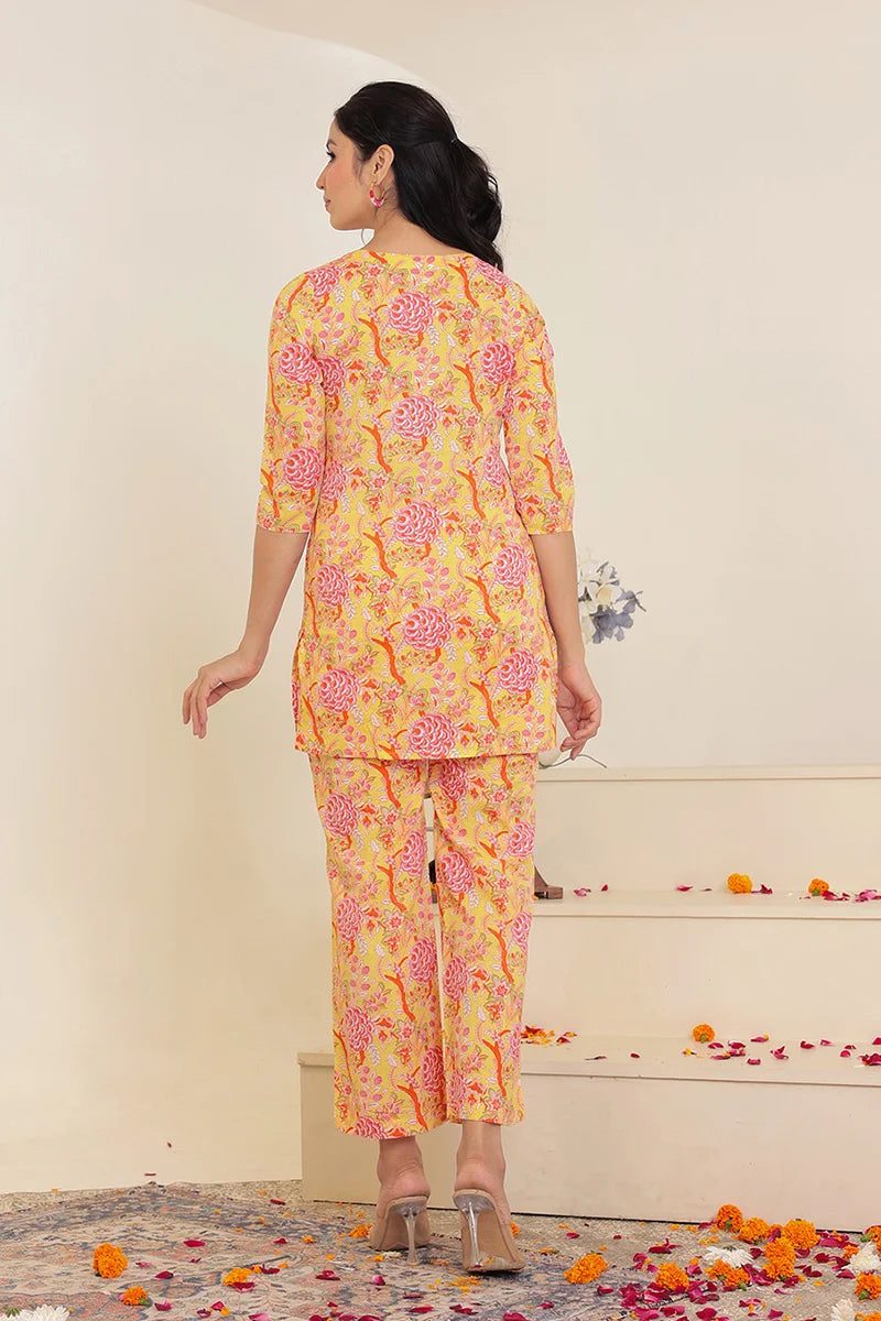 Yellow Hand Block Printed Co-Ord Set