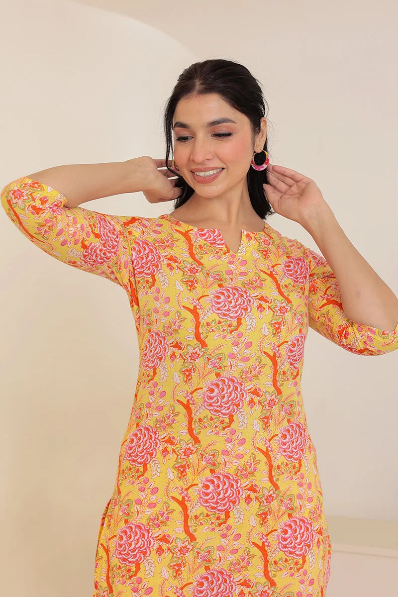 Yellow Hand Block Printed Co-Ord Set