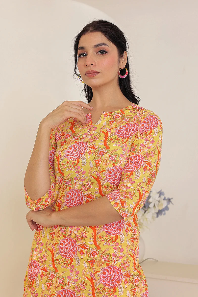 Yellow Hand Block Printed Co-Ord Set