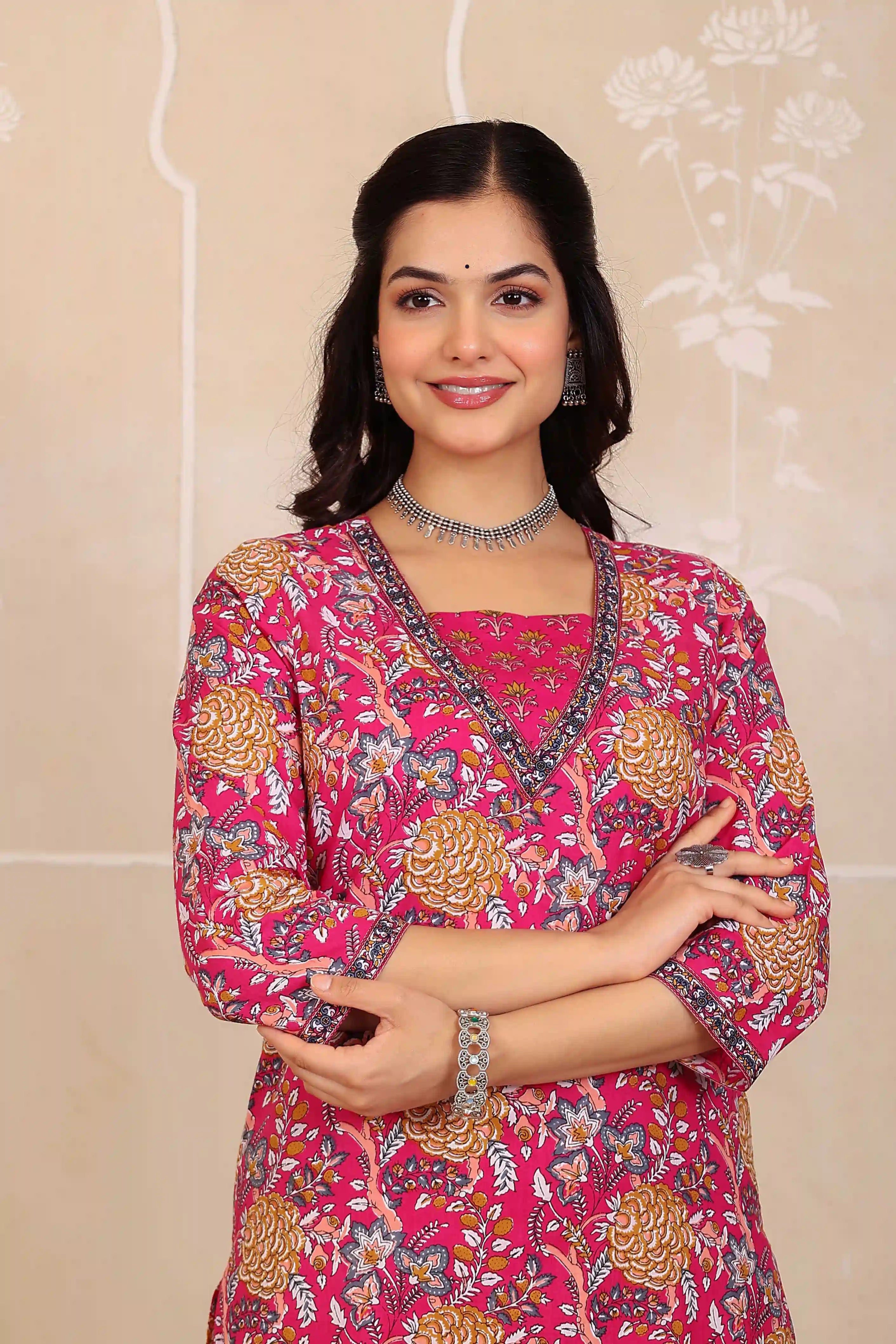 Dark Pink Floral Printed Kurta