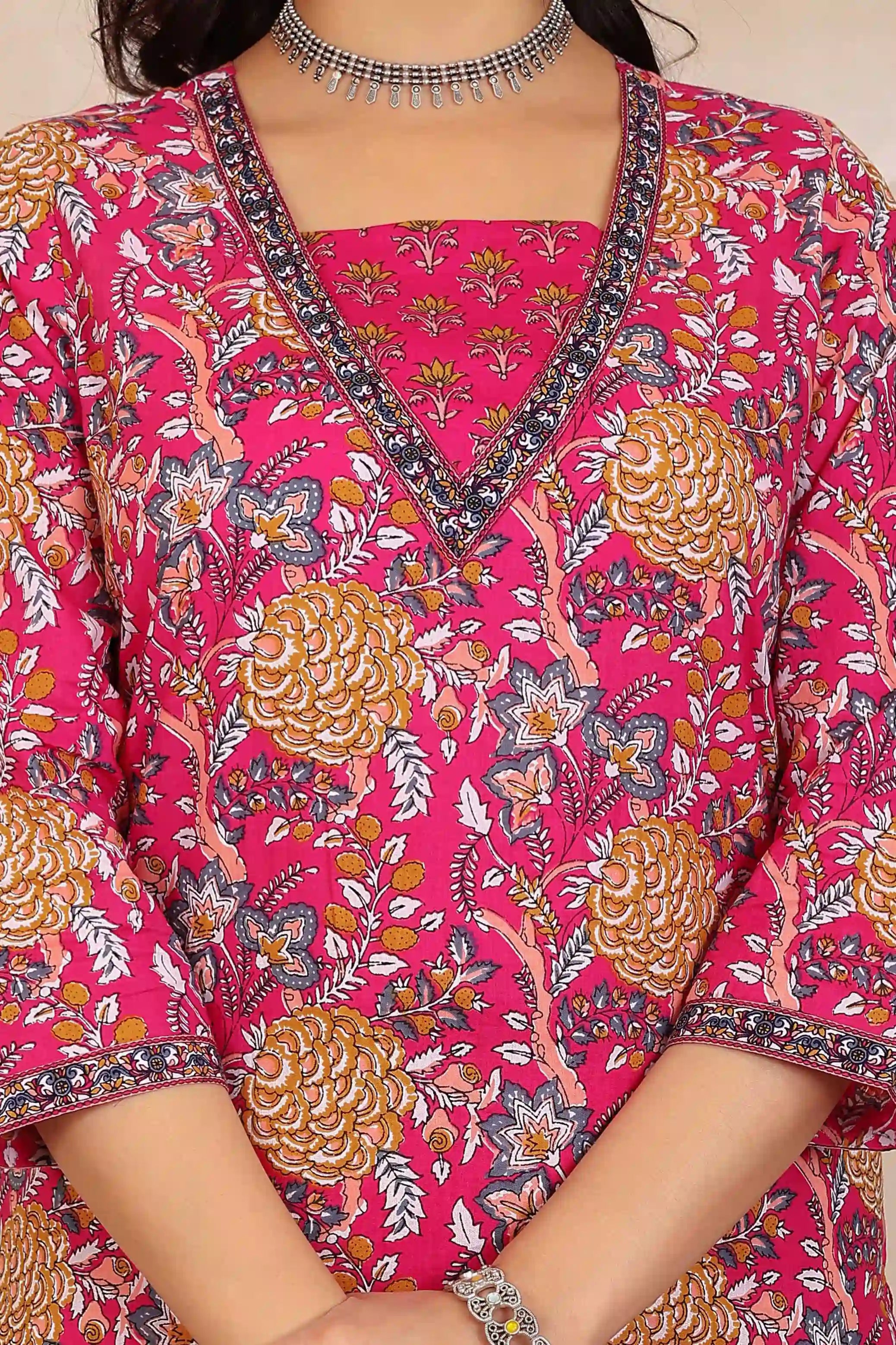 Dark Pink Floral Printed Kurta