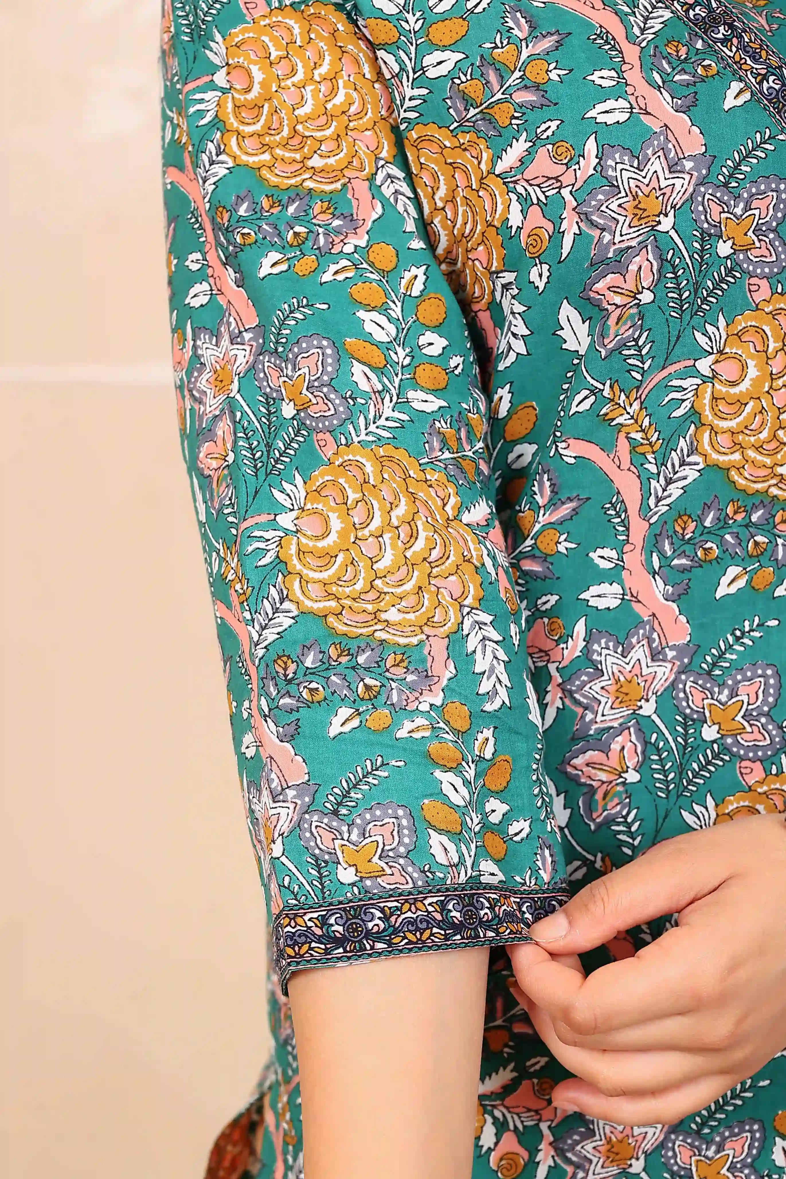 Dark Green Floral Printed Kurta