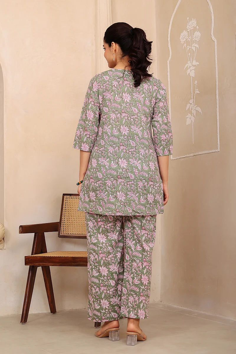 Mehndi Green Hand Block Printed Co-Ord Set