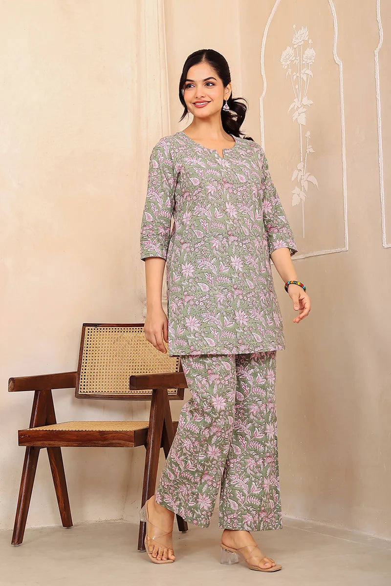 Mehndi Green Hand Block Printed Co-Ord Set