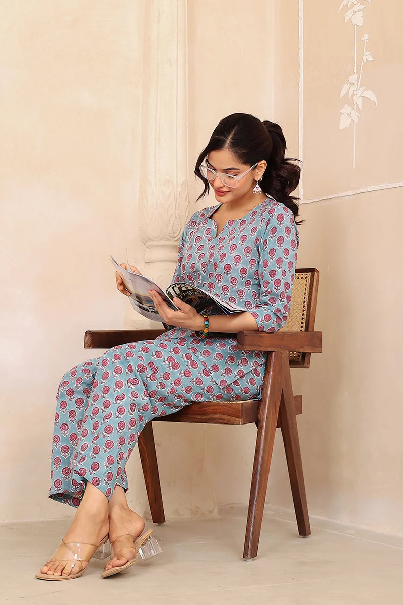 Dark Green Hand Block Printed Co-Ord Set