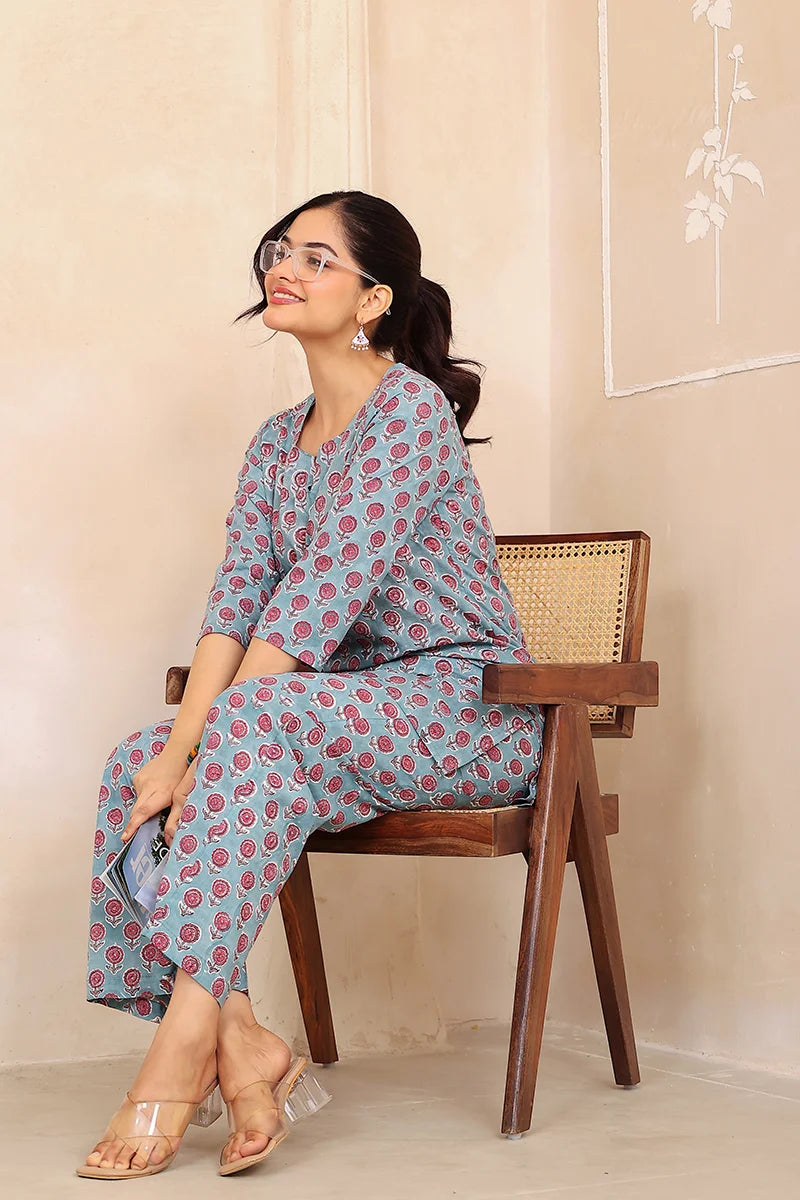 Dark Green Hand Block Printed Co-Ord Set