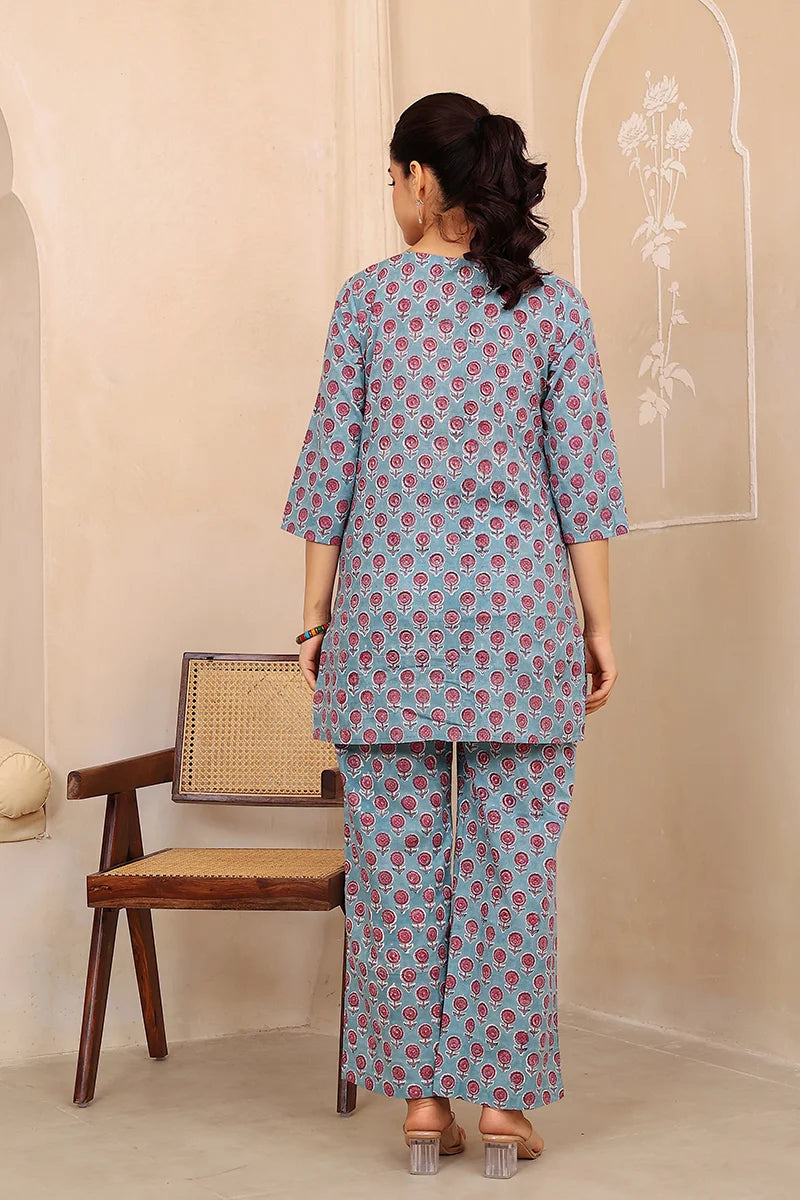 Dark Green Hand Block Printed Co-Ord Set