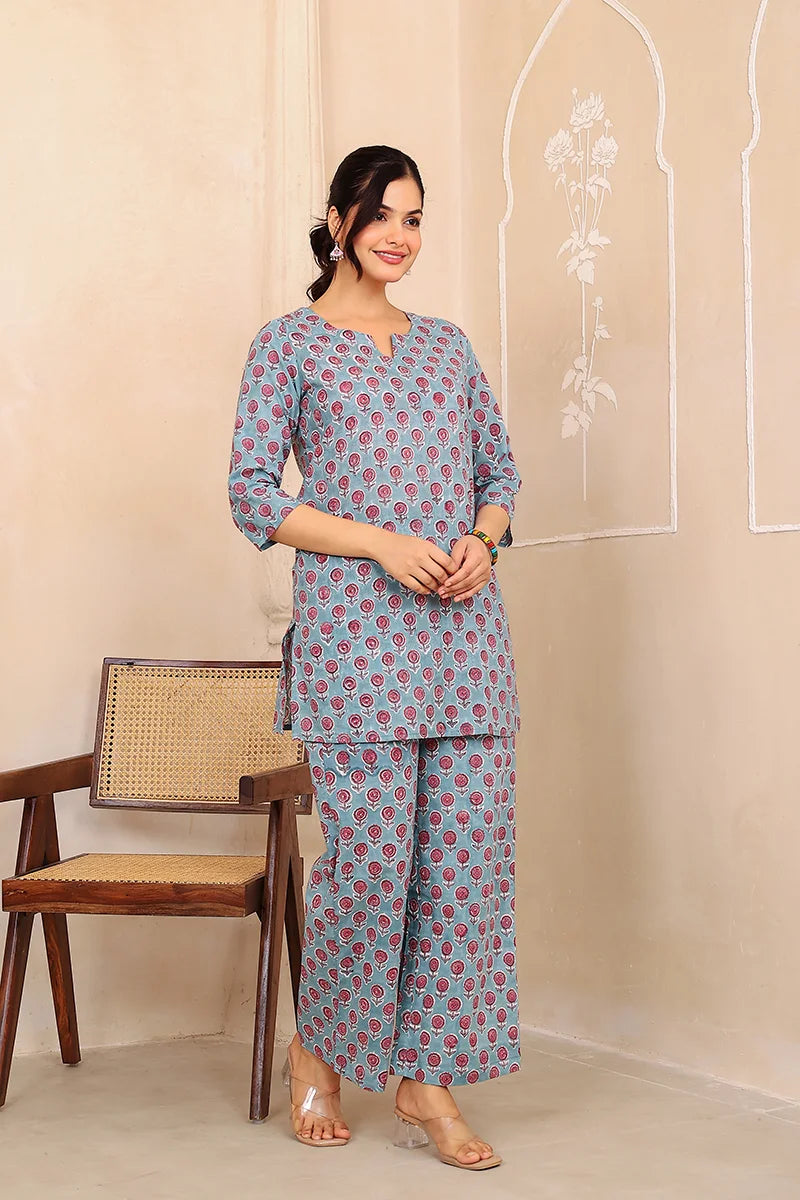 Dark Green Hand Block Printed Co-Ord Set