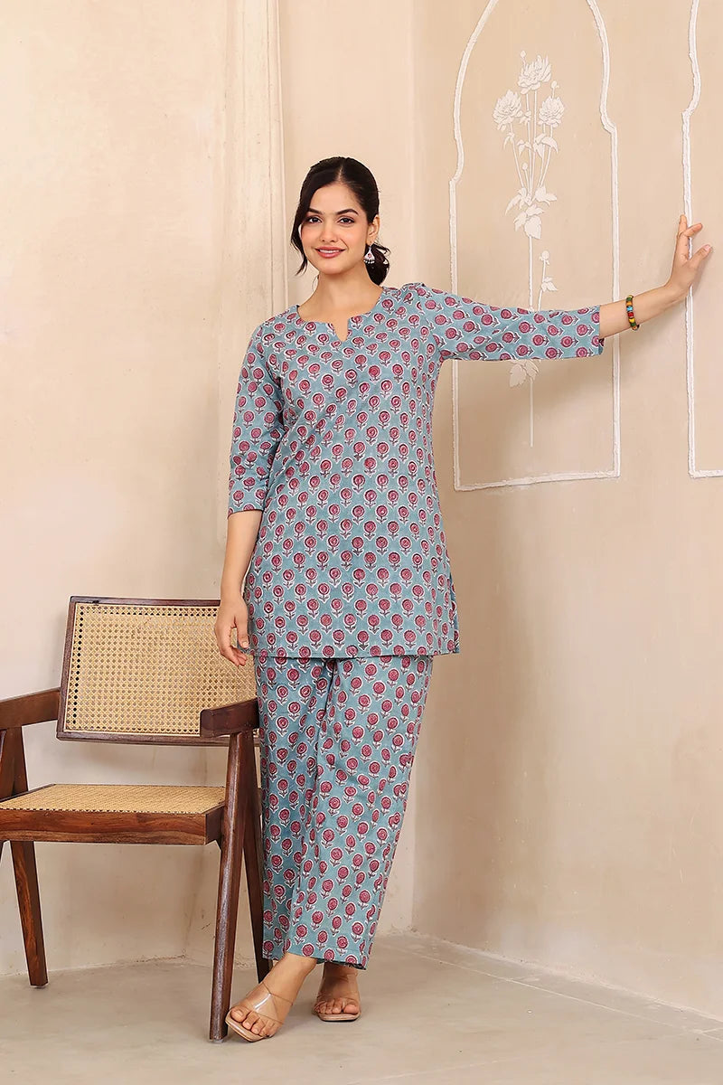 Dark Green Hand Block Printed Co-Ord Set