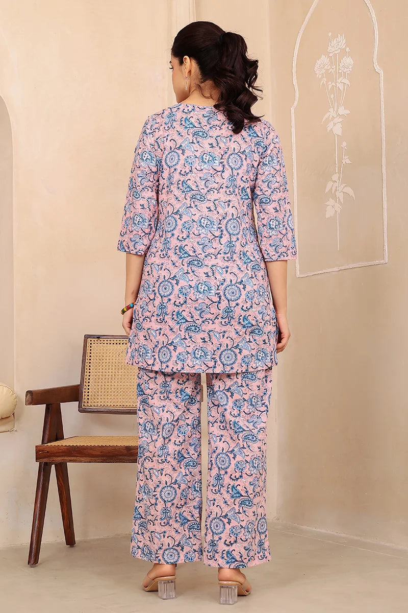Peach Hand Block Printed Co-Ord Set