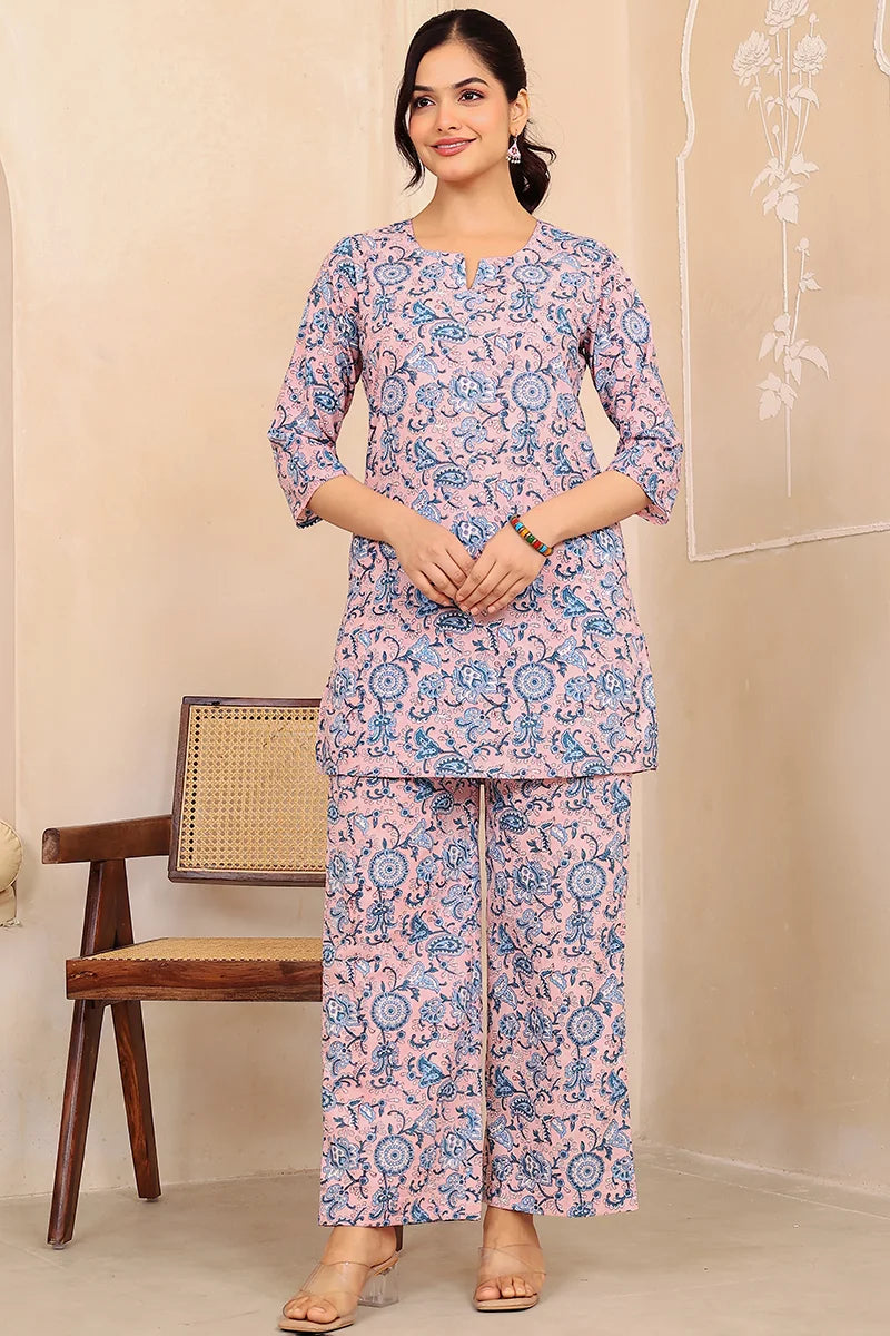 Peach Hand Block Printed Co-Ord Set