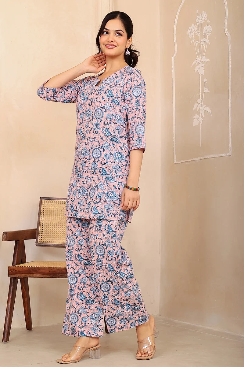 Peach Hand Block Printed Co-Ord Set