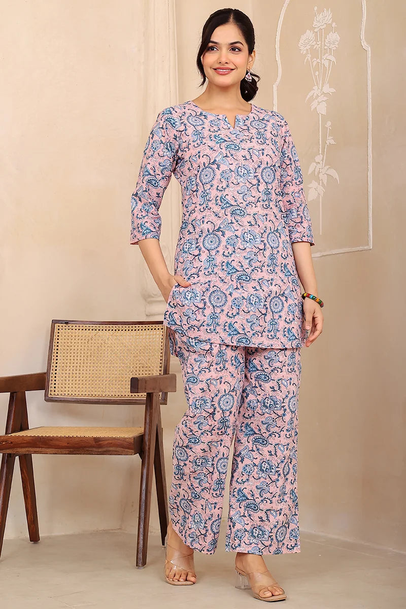 Peach Hand Block Printed Co-Ord Set