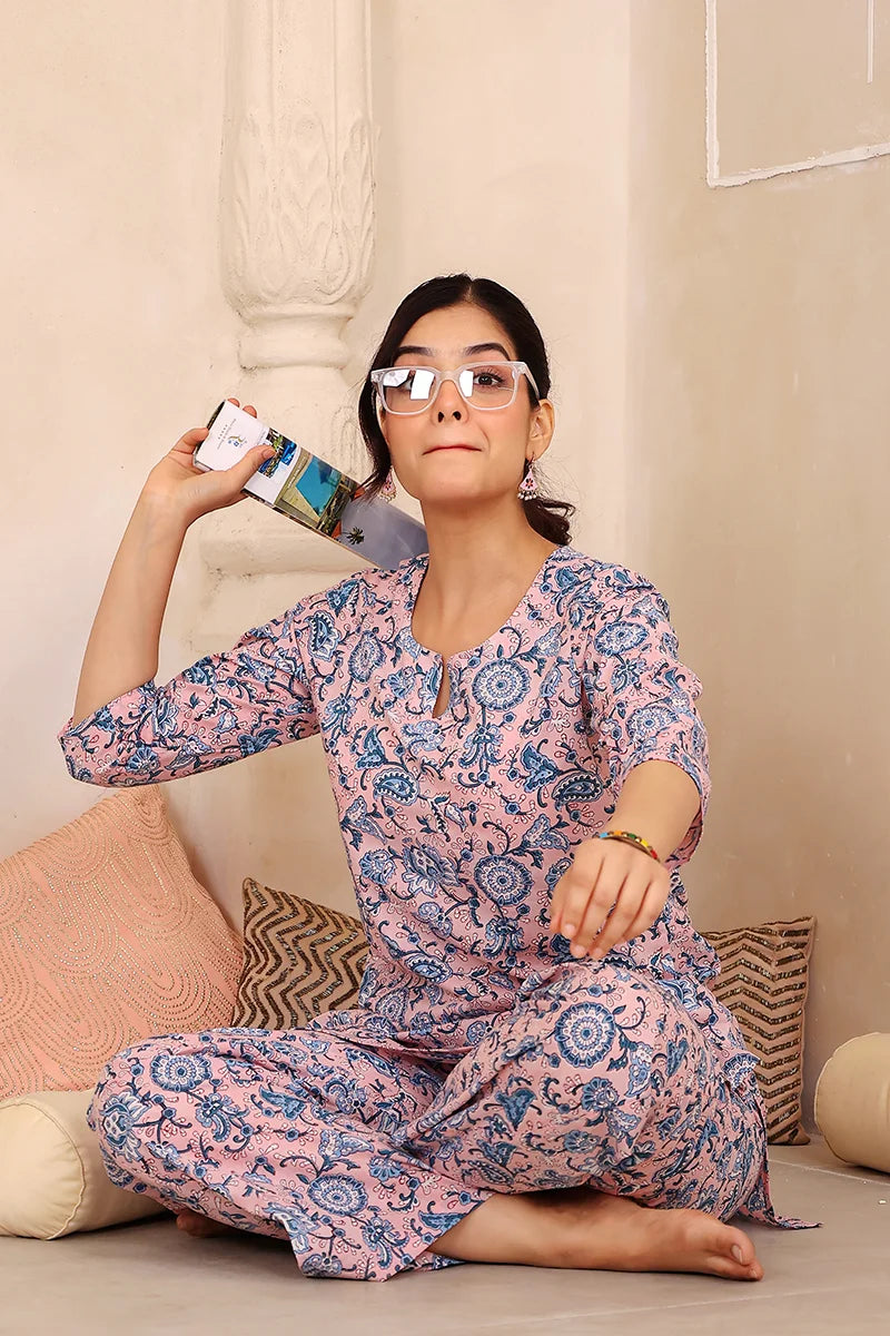 Peach Hand Block Printed Co-Ord Set