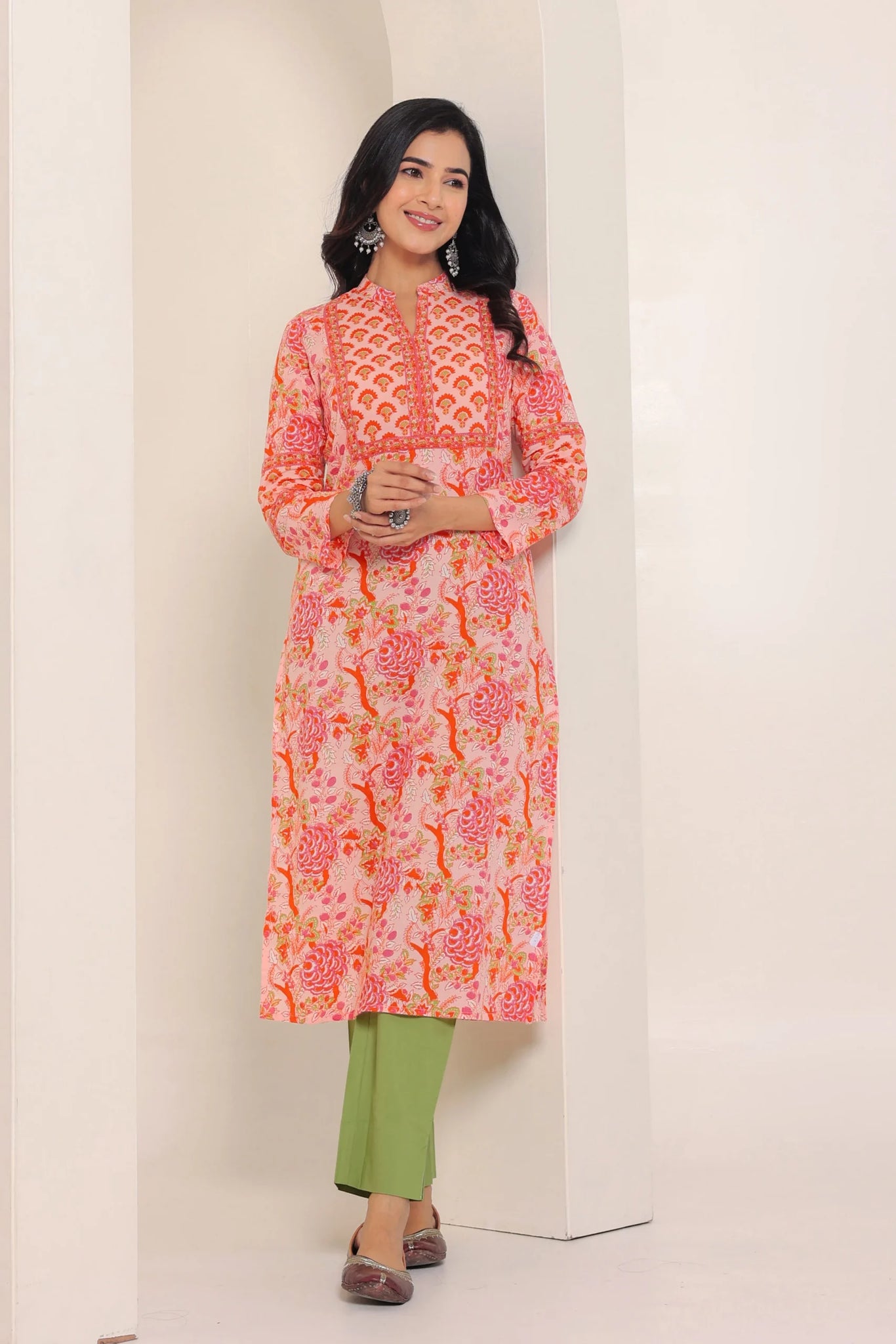 Light Pink Hand Block Printed Straight cotton Kurta