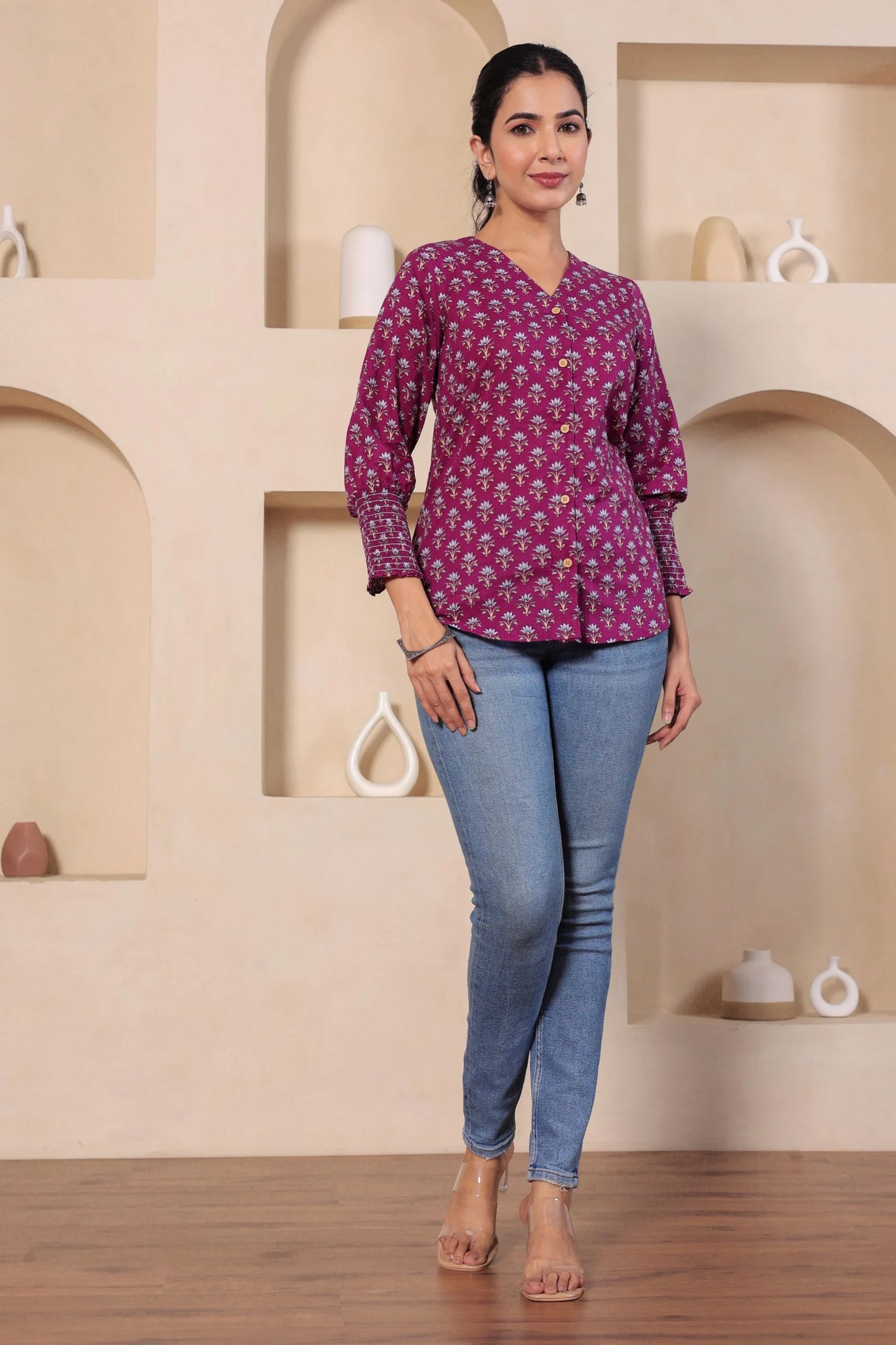 Purple Hand Block Printed Shirt