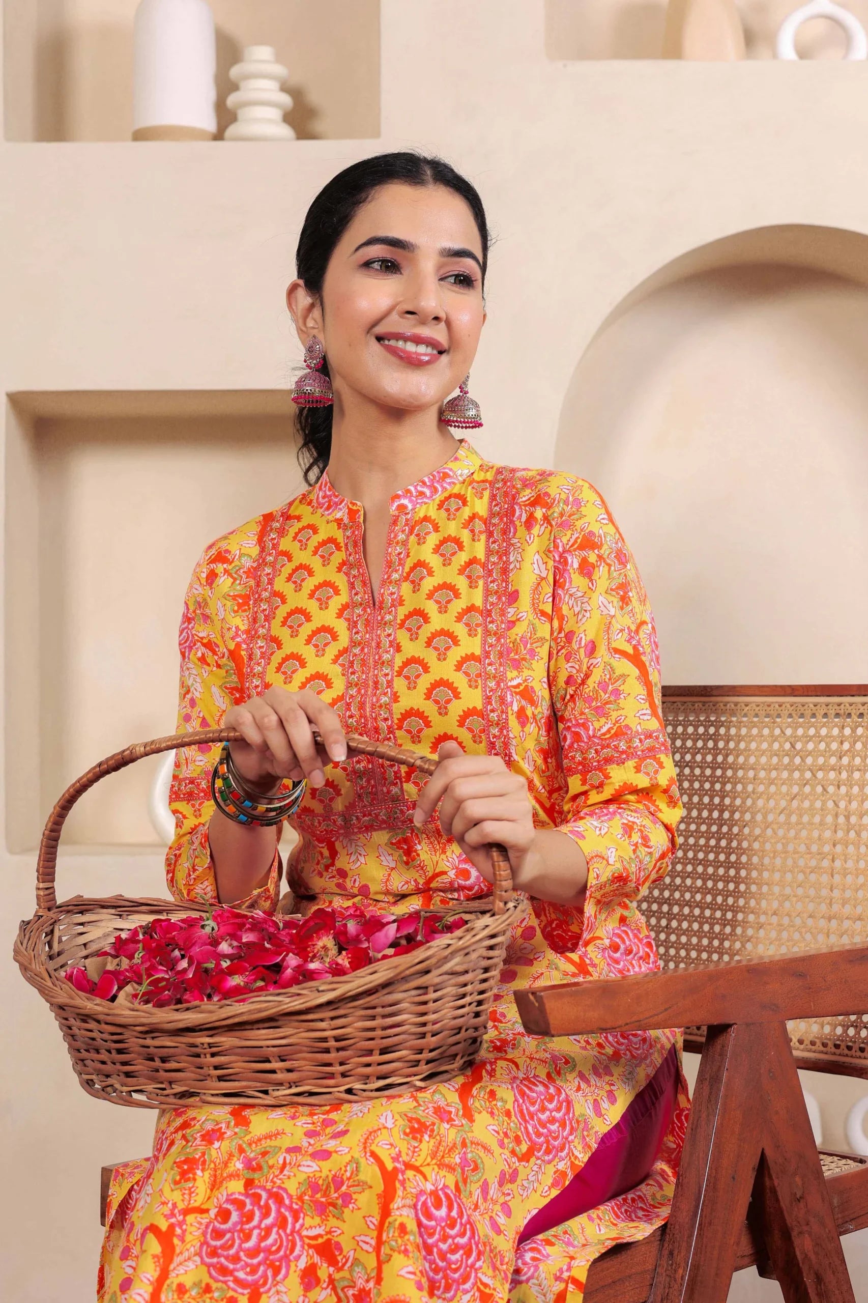 Light Yellow Hand Block Printed Straight cotton Kurta