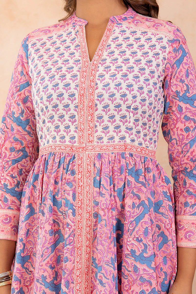 Lavender Blue Anarkali Cotton Hand Block Printed Ethnic Maxi Dress