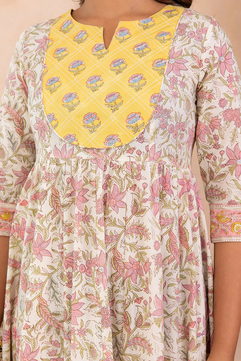 Mustard Yellow Hand Block Anarkali Kurta