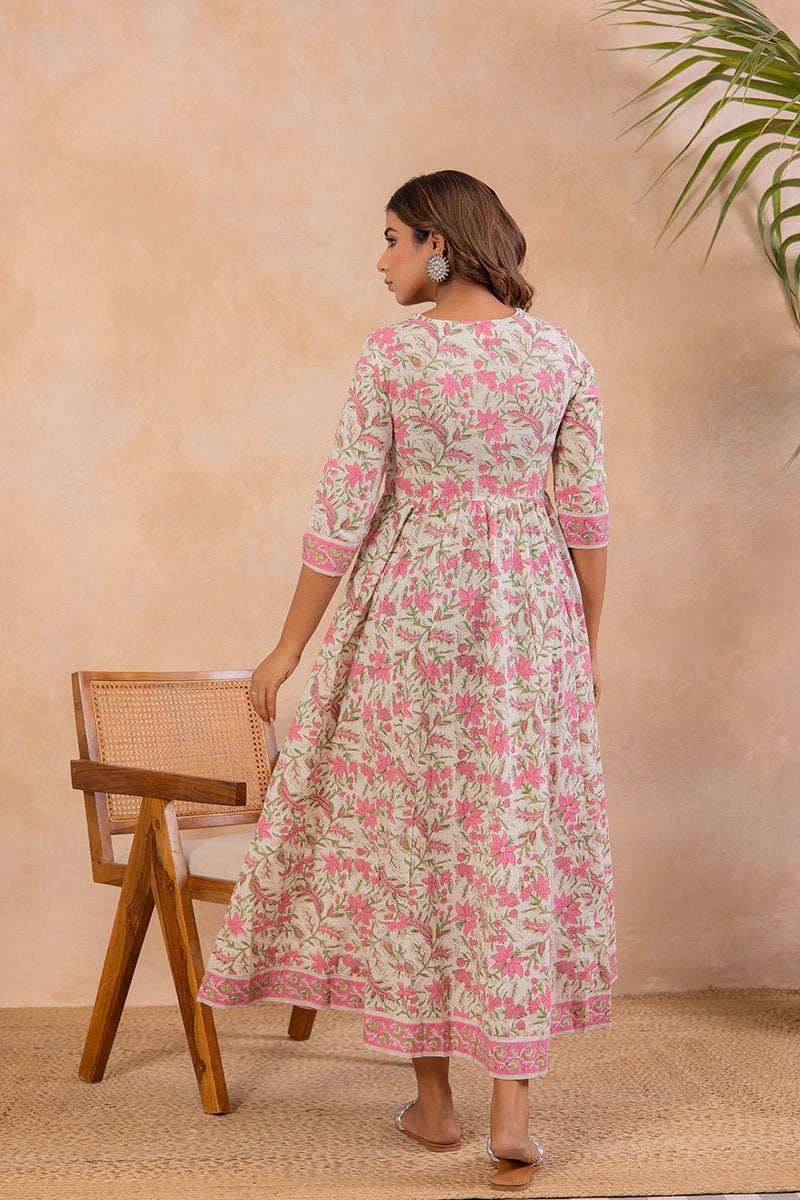 Olive Green Hand Block Anarkali Kurta