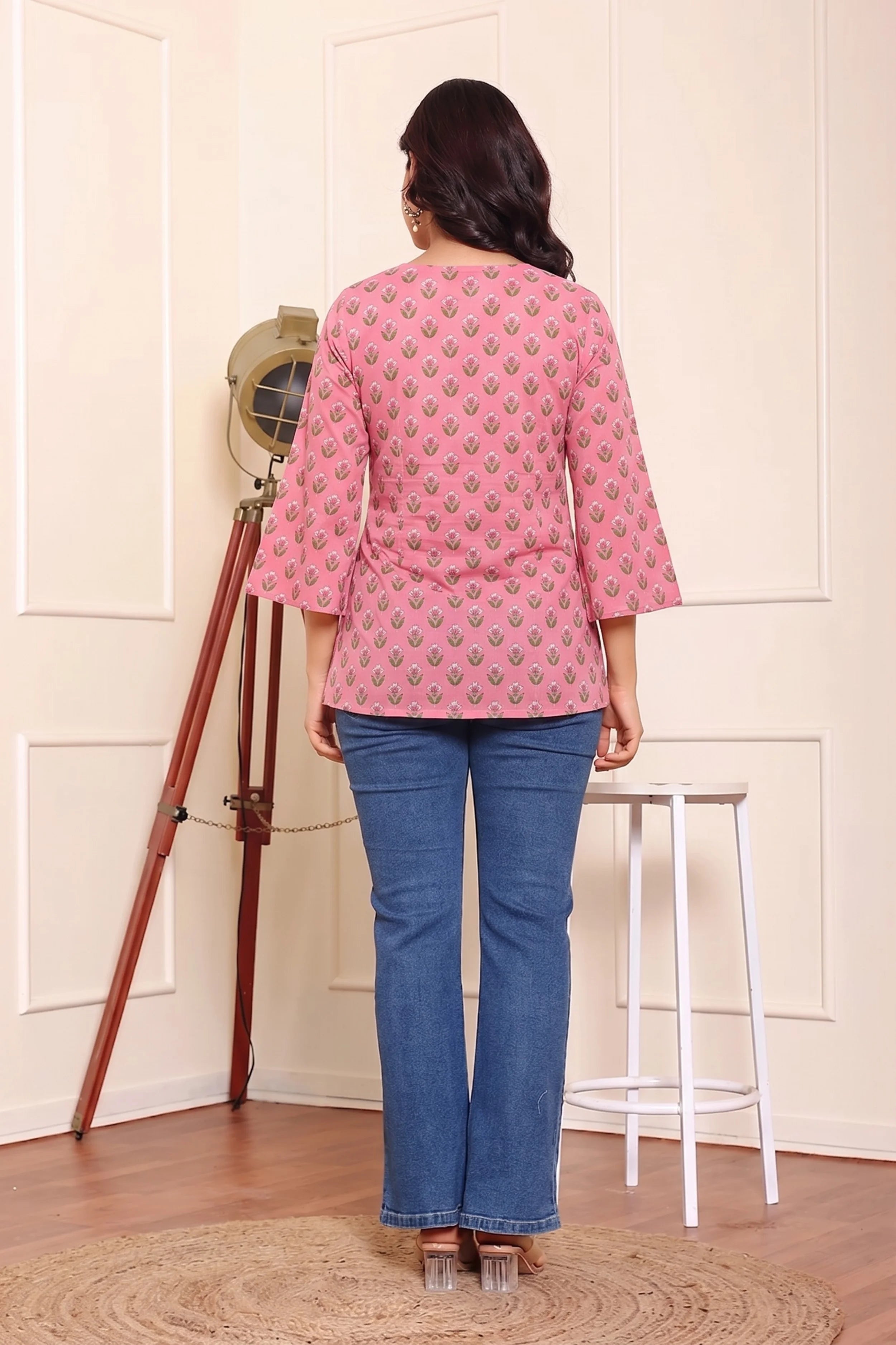 Pink Hand Printed Short Kurti