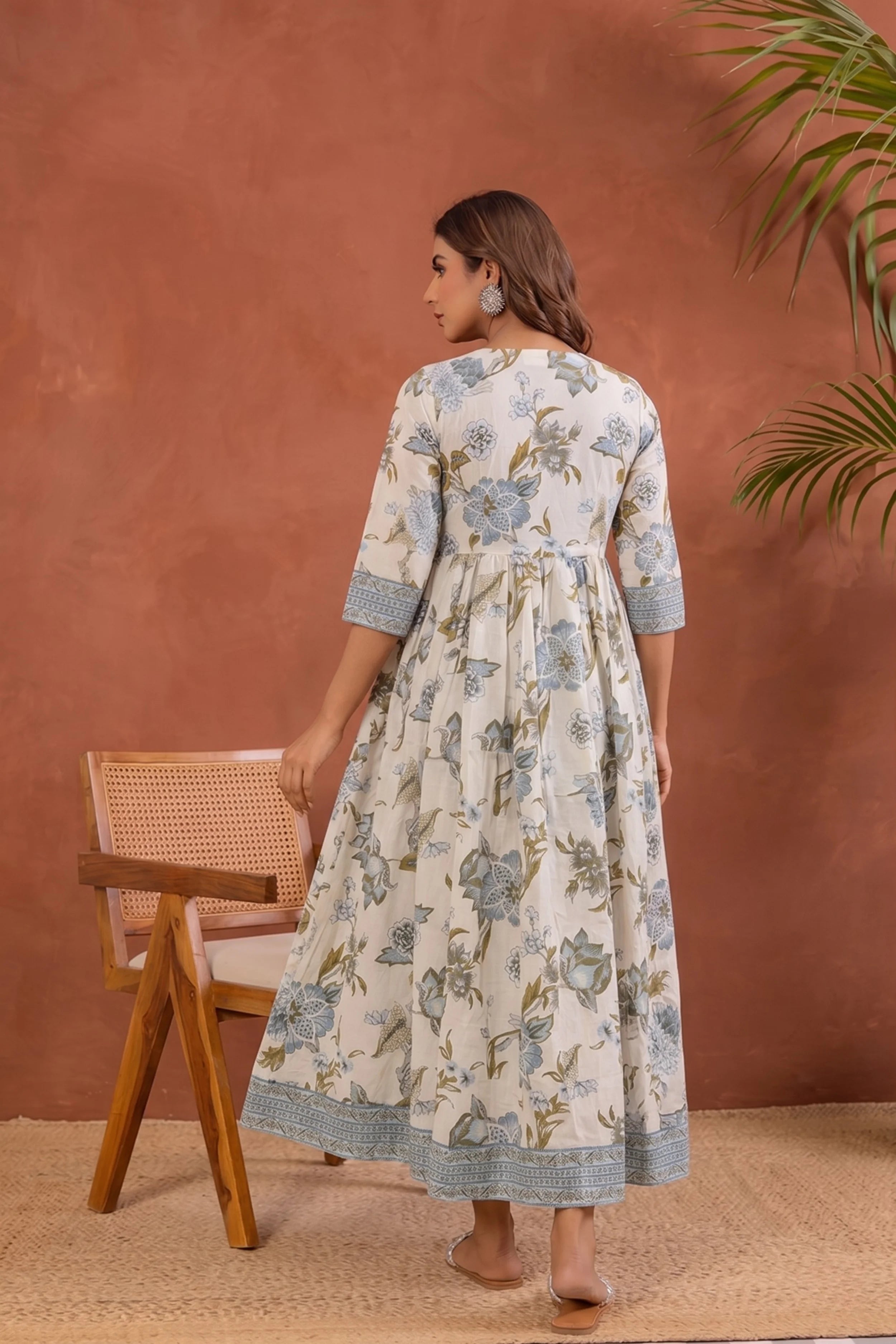 Blue Hand Printed Anarkali Kurta