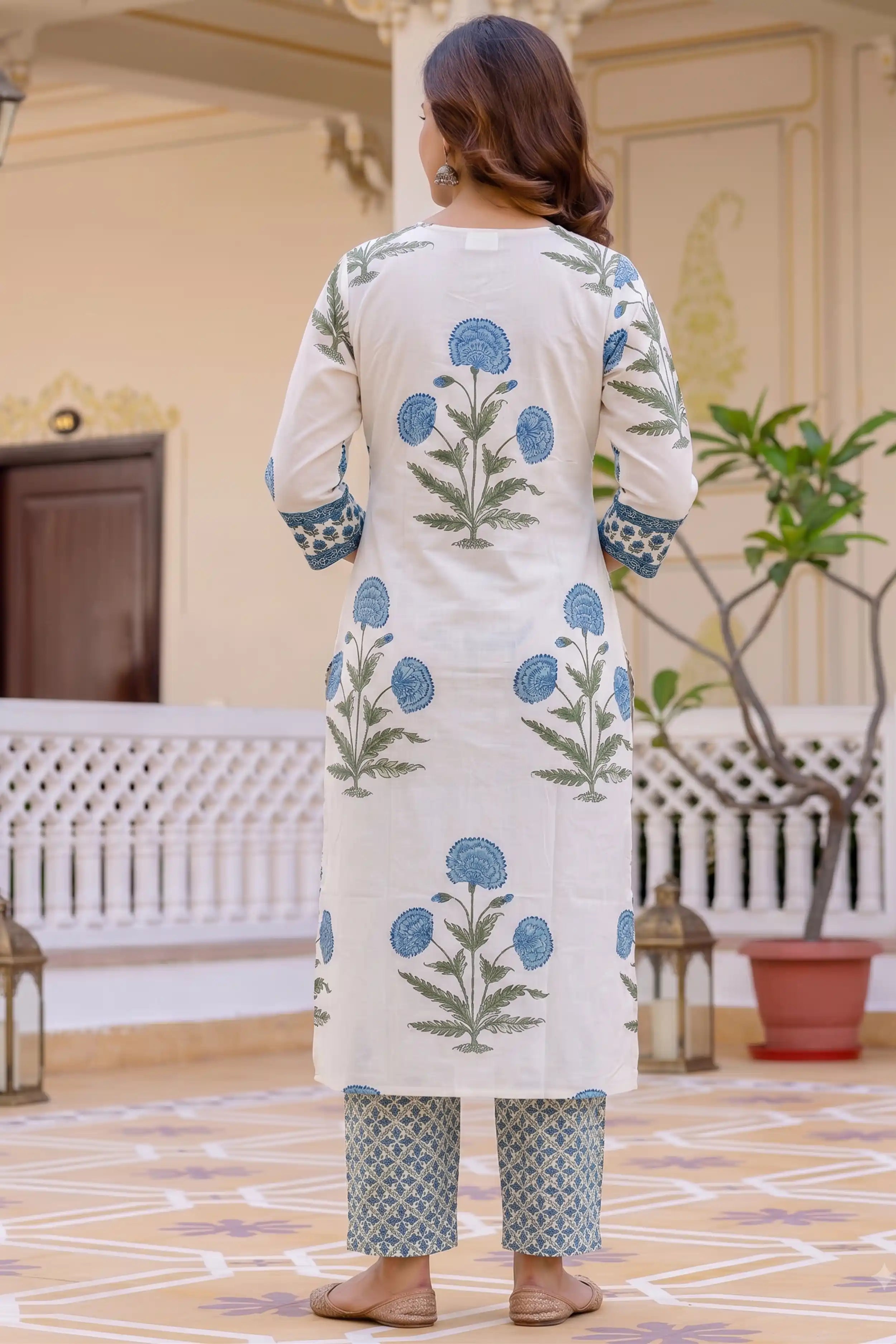 Sky Blue Straight Kurta Set with Cotton Dupatta