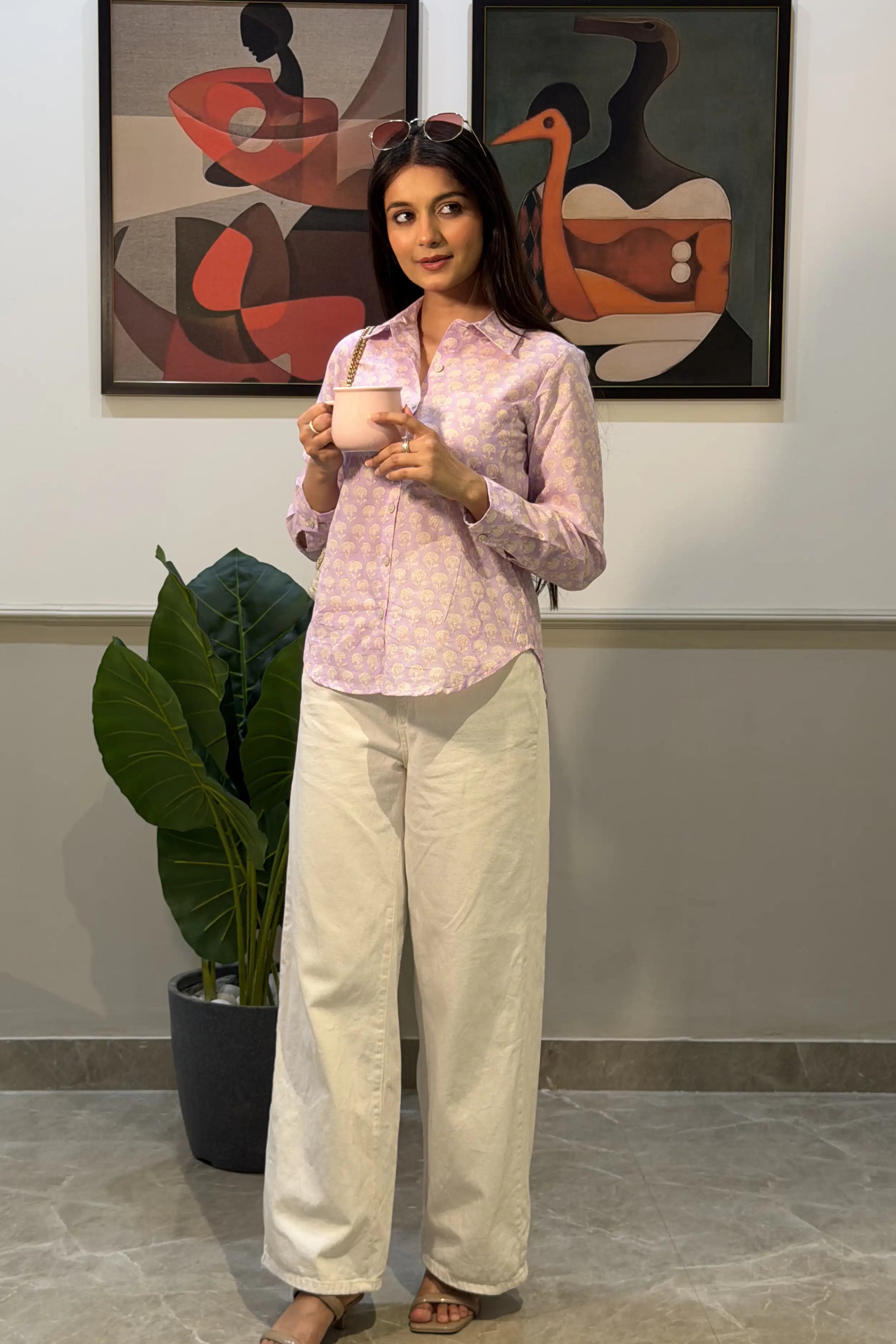 Soft Lilac Purple Hand Block Printed Collared Shirt