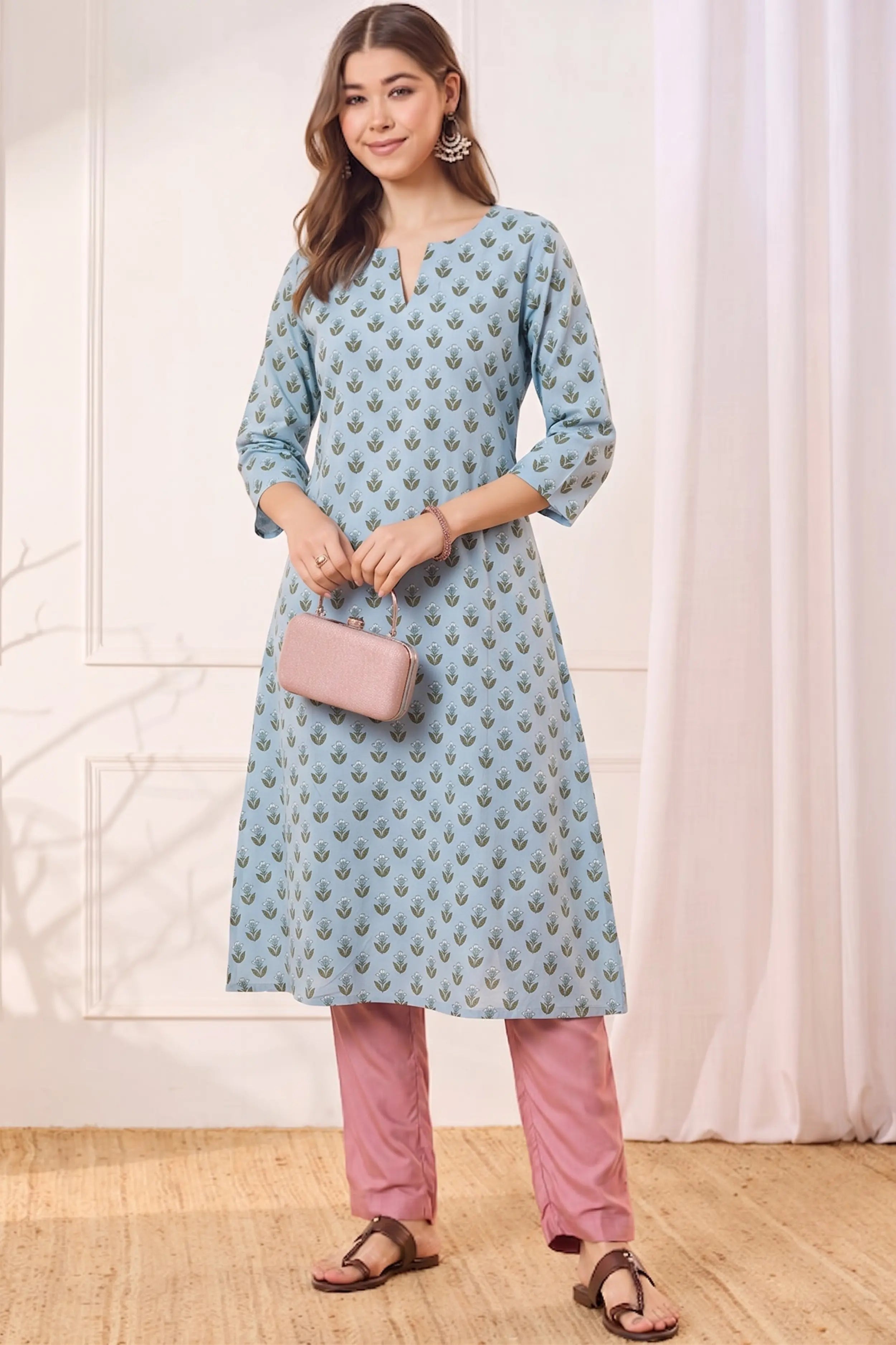 Blue A line kurta With Pocket