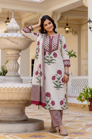 Pink Straight Kurta Set with Cotton Dupatta