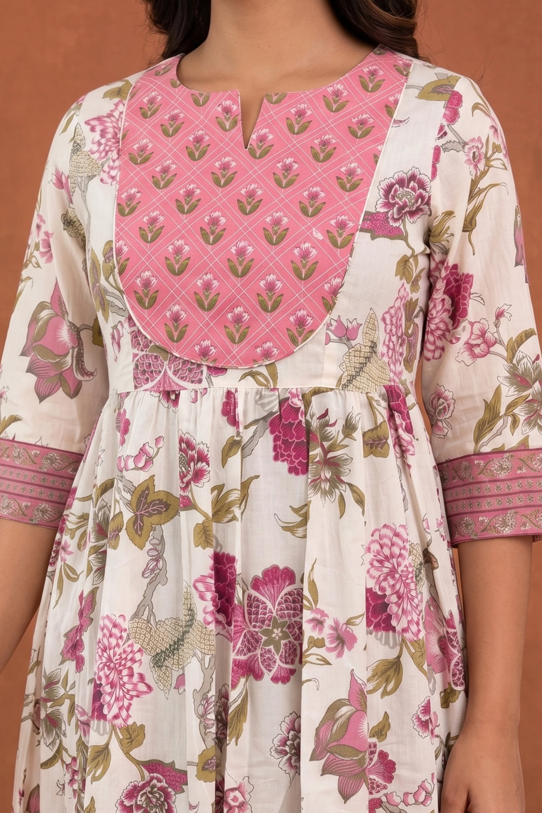 Pink Hand Printed Anarkali Kurta