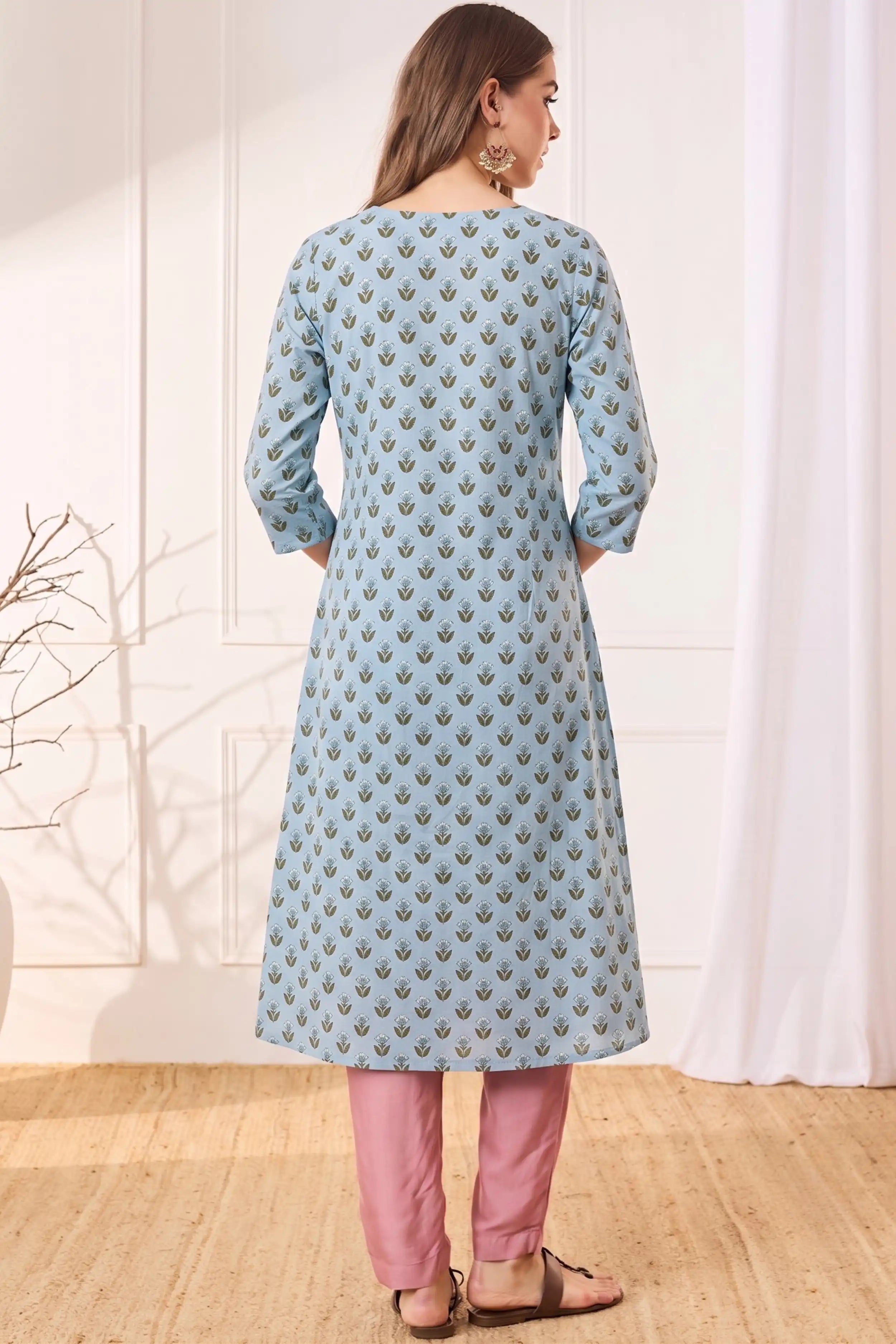 Blue A line kurta With Pocket