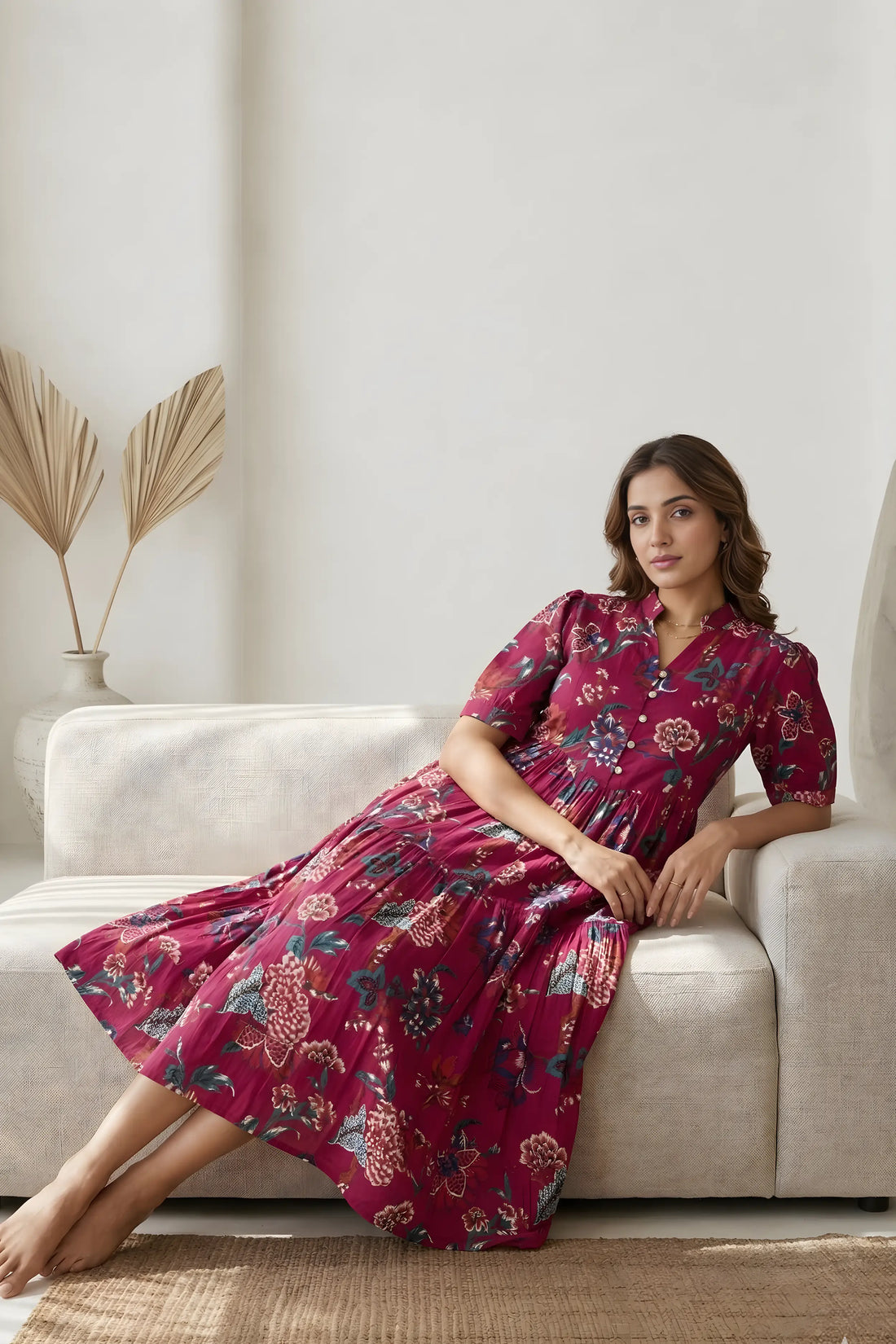 Pink Floral Printed Tiered Fit & Flare Cinderella Dress