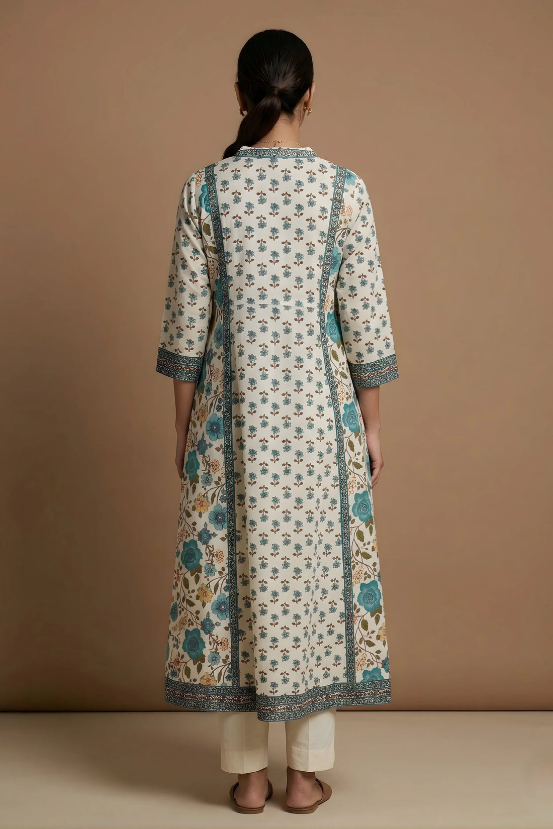 Sea Green Hand Printed A-line Kurta