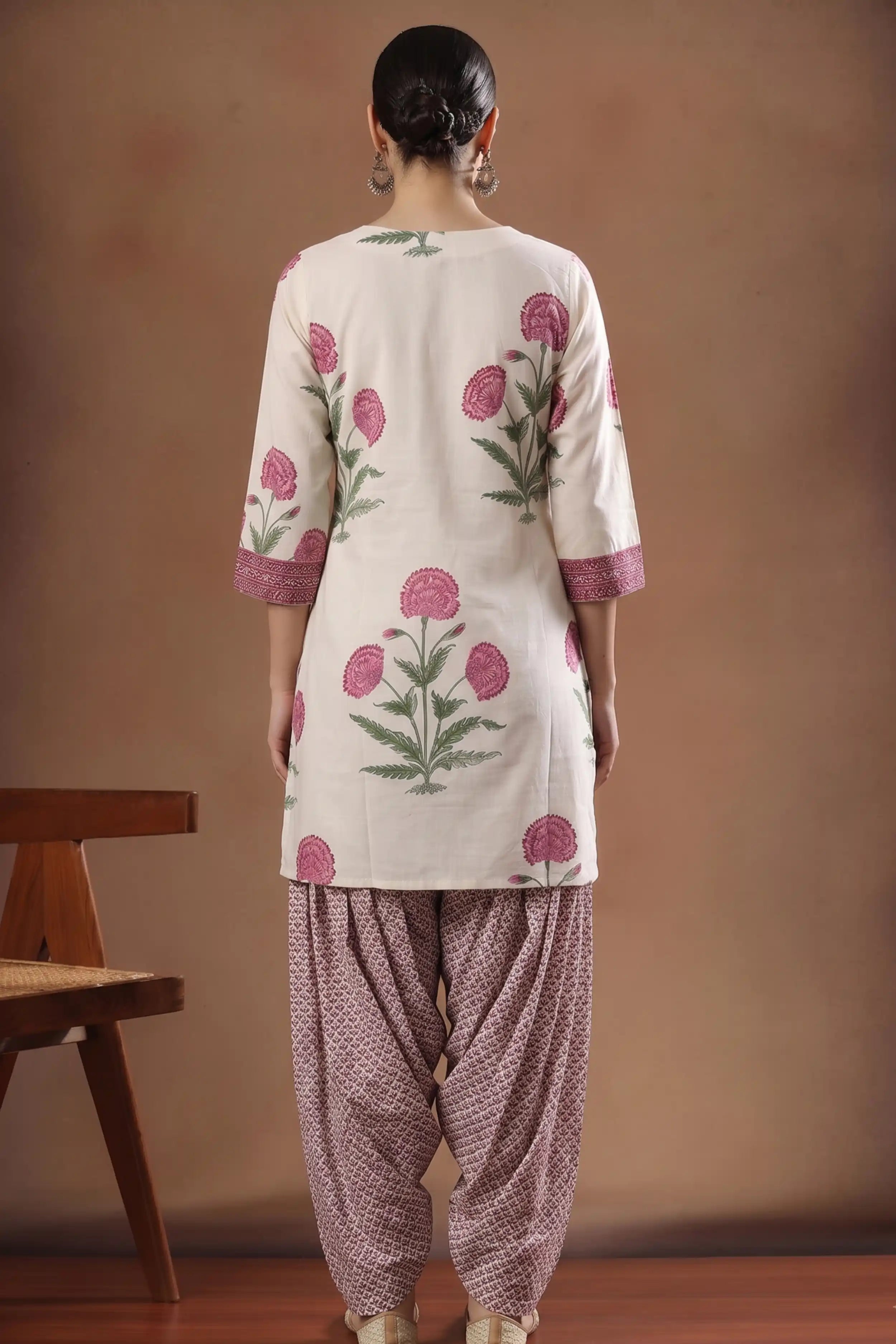 Pink Floral Print Pure Cotton Farsi Salwar Set With Cotton Dupatta