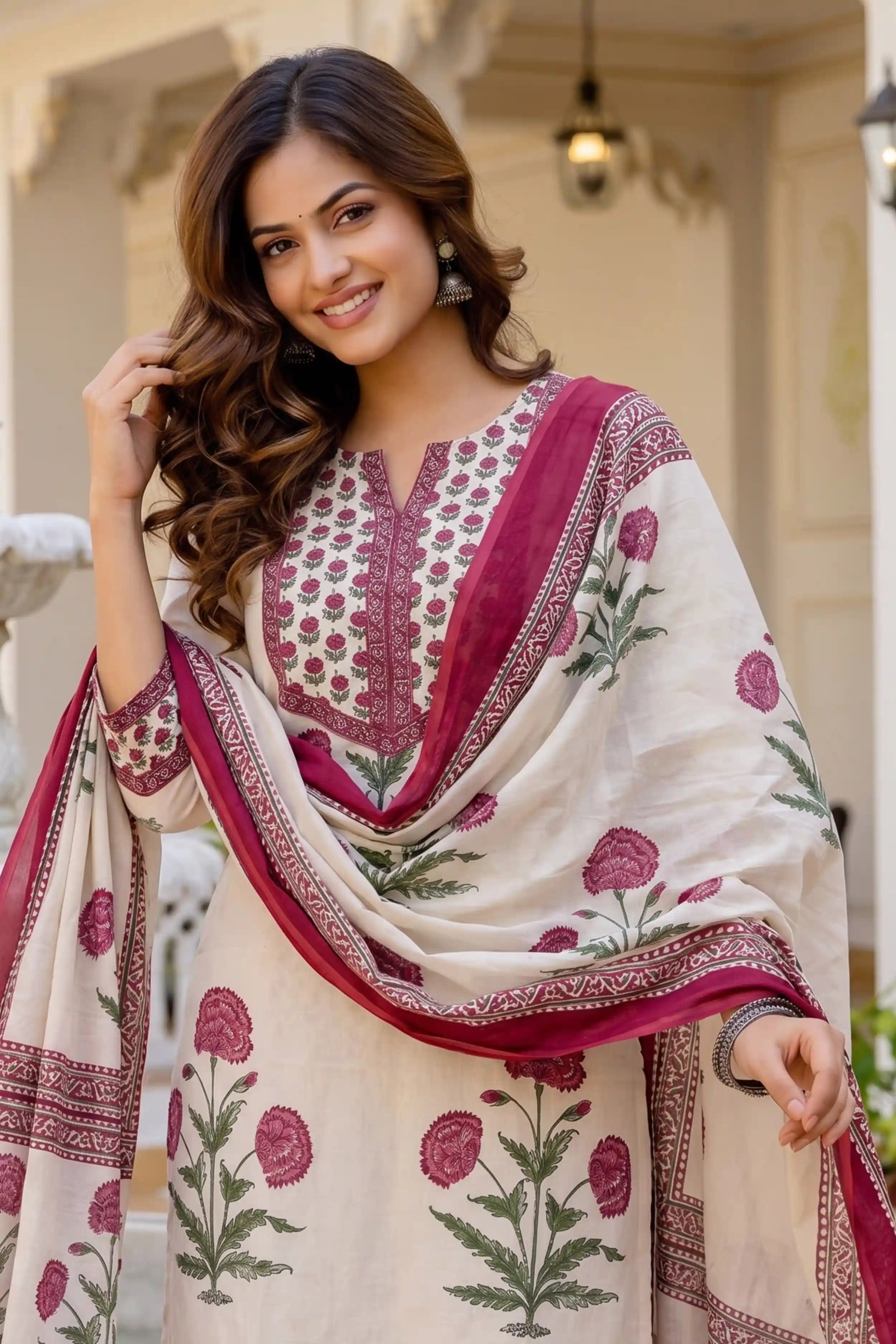 Pink Straight Kurta Set with Cotton Dupatta