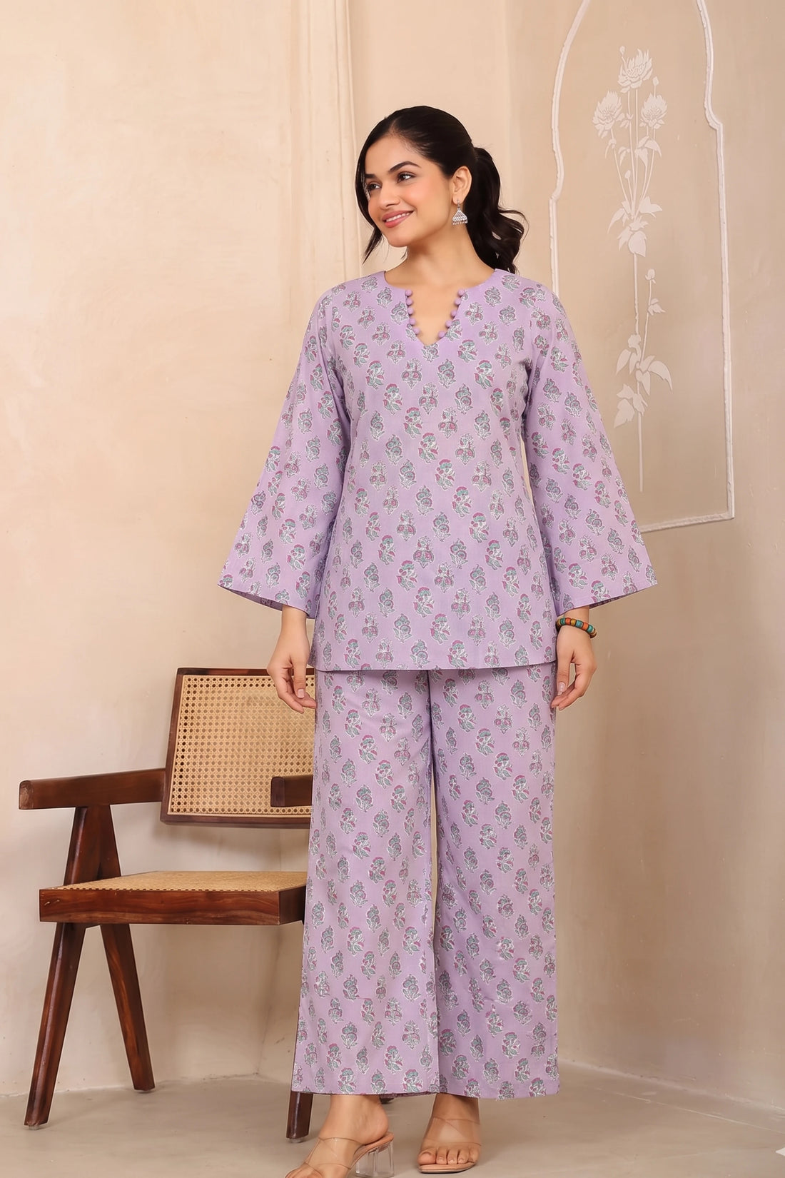 Lavender Hand Block Printed Cotton Co-ord Set