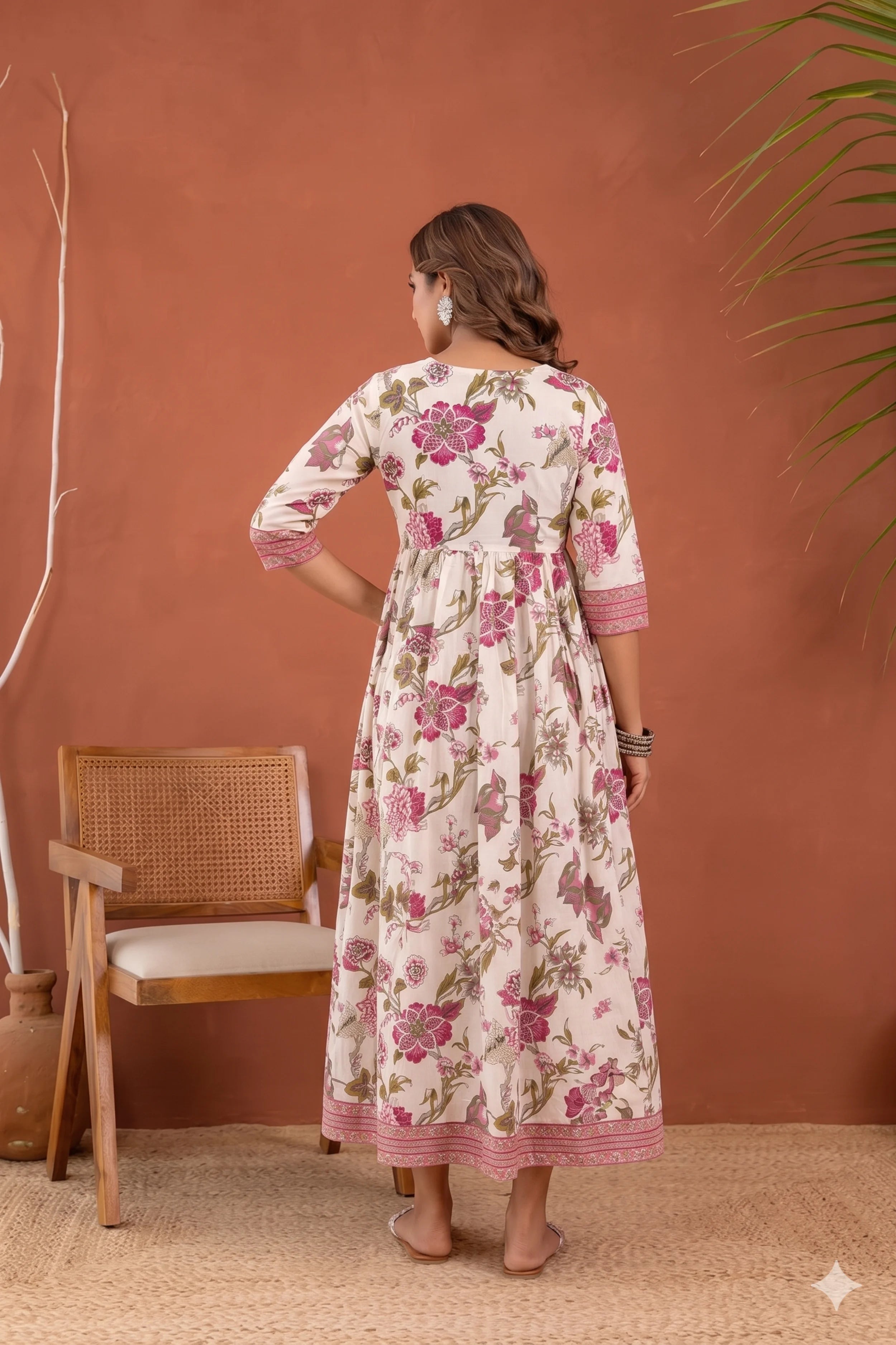 Pink Hand Printed Anarkali Kurta