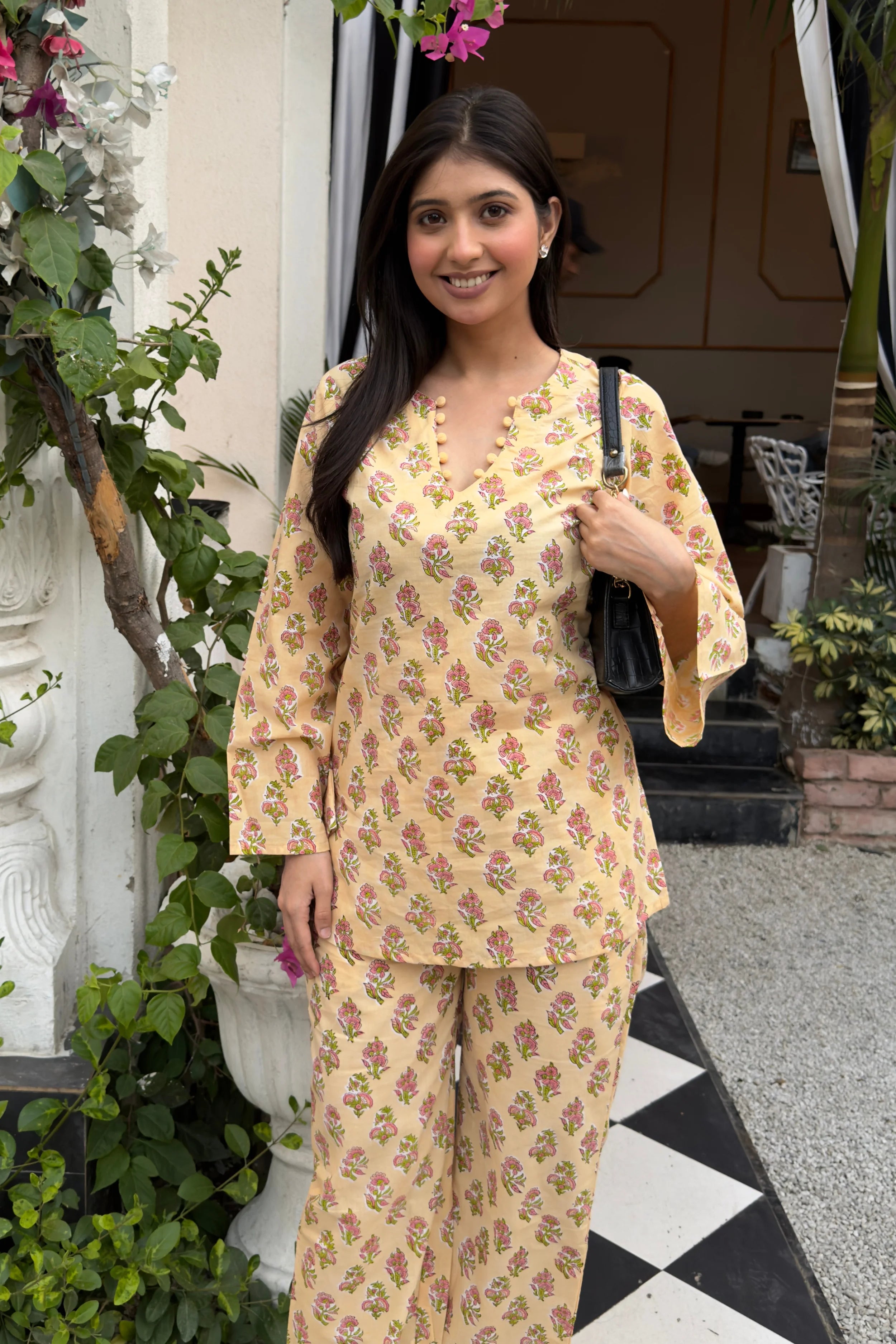 Beige Hand Block Printed Cotton Co-ord Set