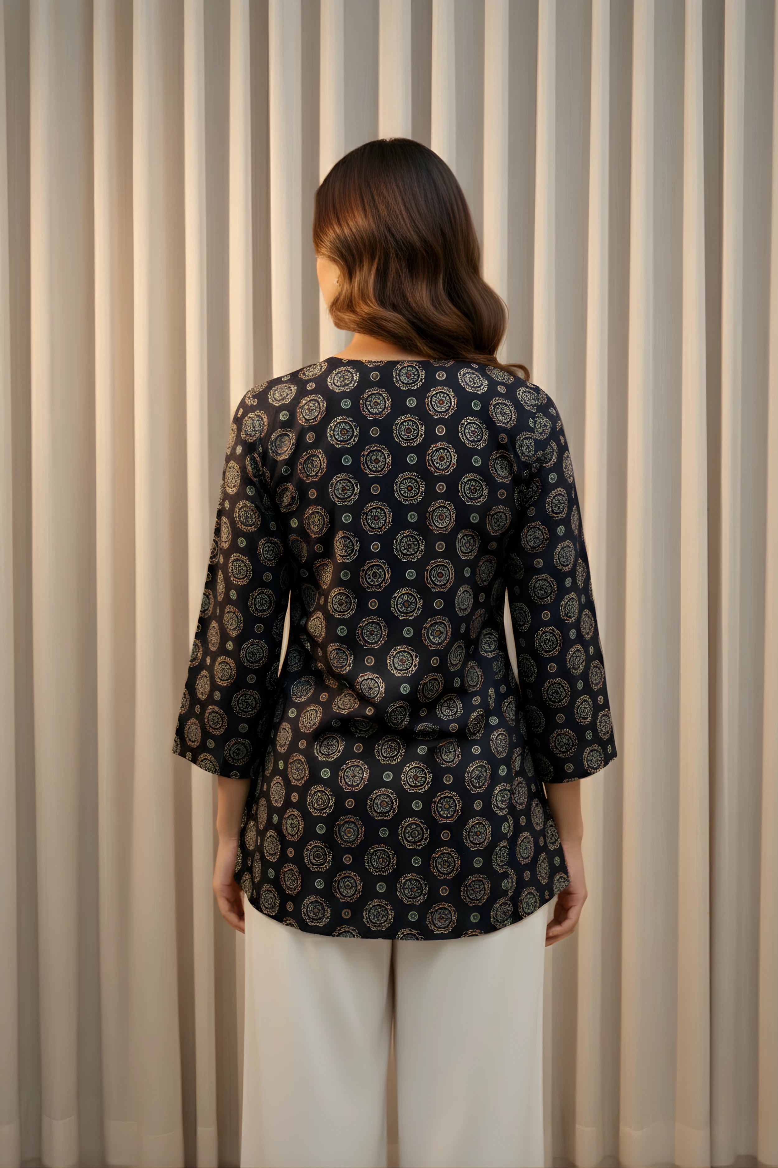 Black Hand Printed Short Kurti