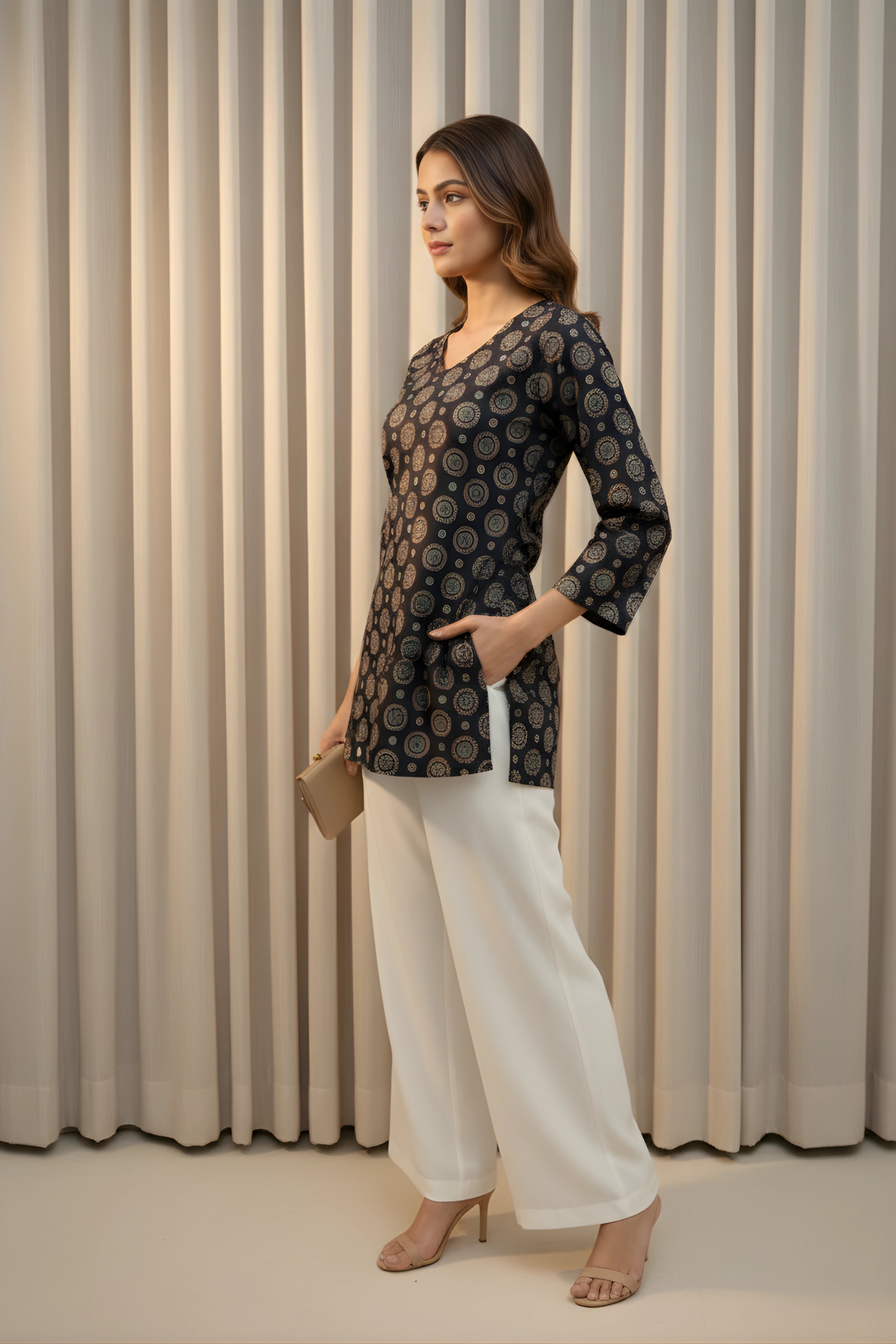 Black Hand Printed Short Kurti
