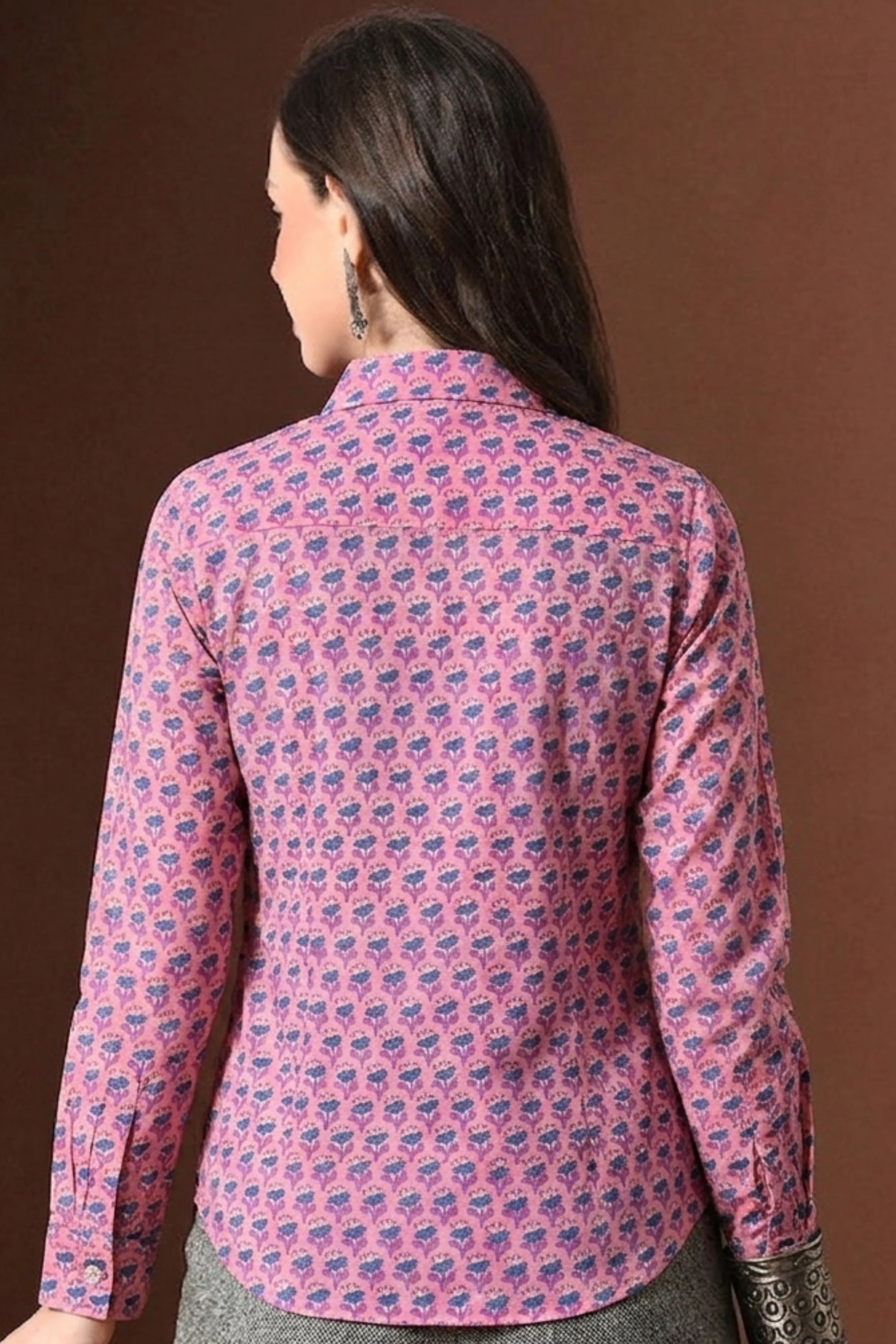 Dusty Rose Hand Block Printed Collared Shirt