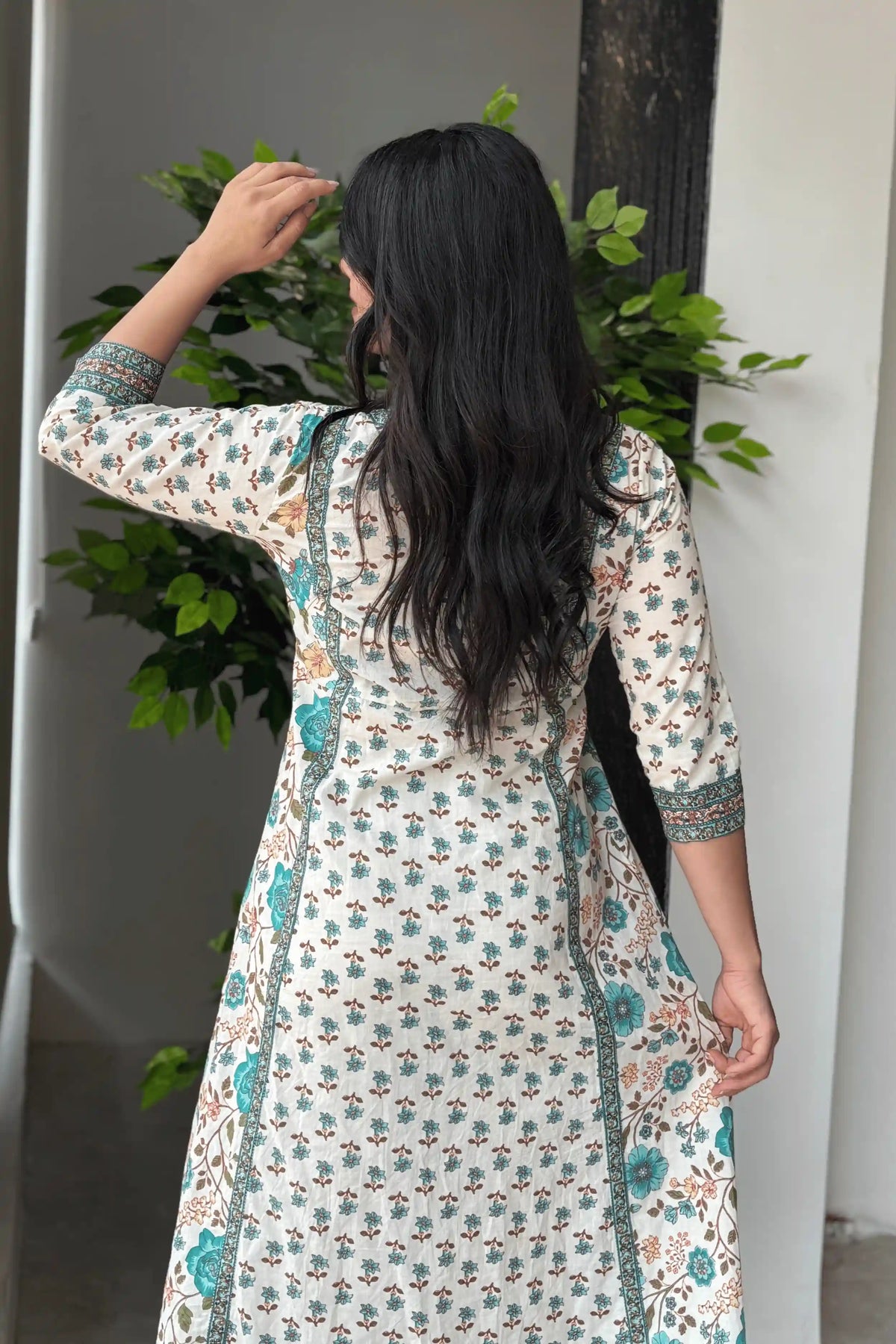 Sea Green Hand Printed A-line Kurta