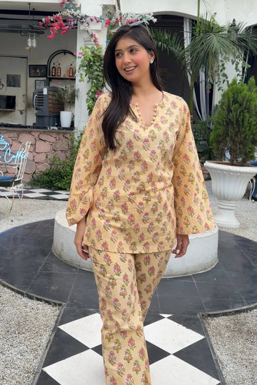 Beige Hand Block Printed Cotton Co-ord Set
