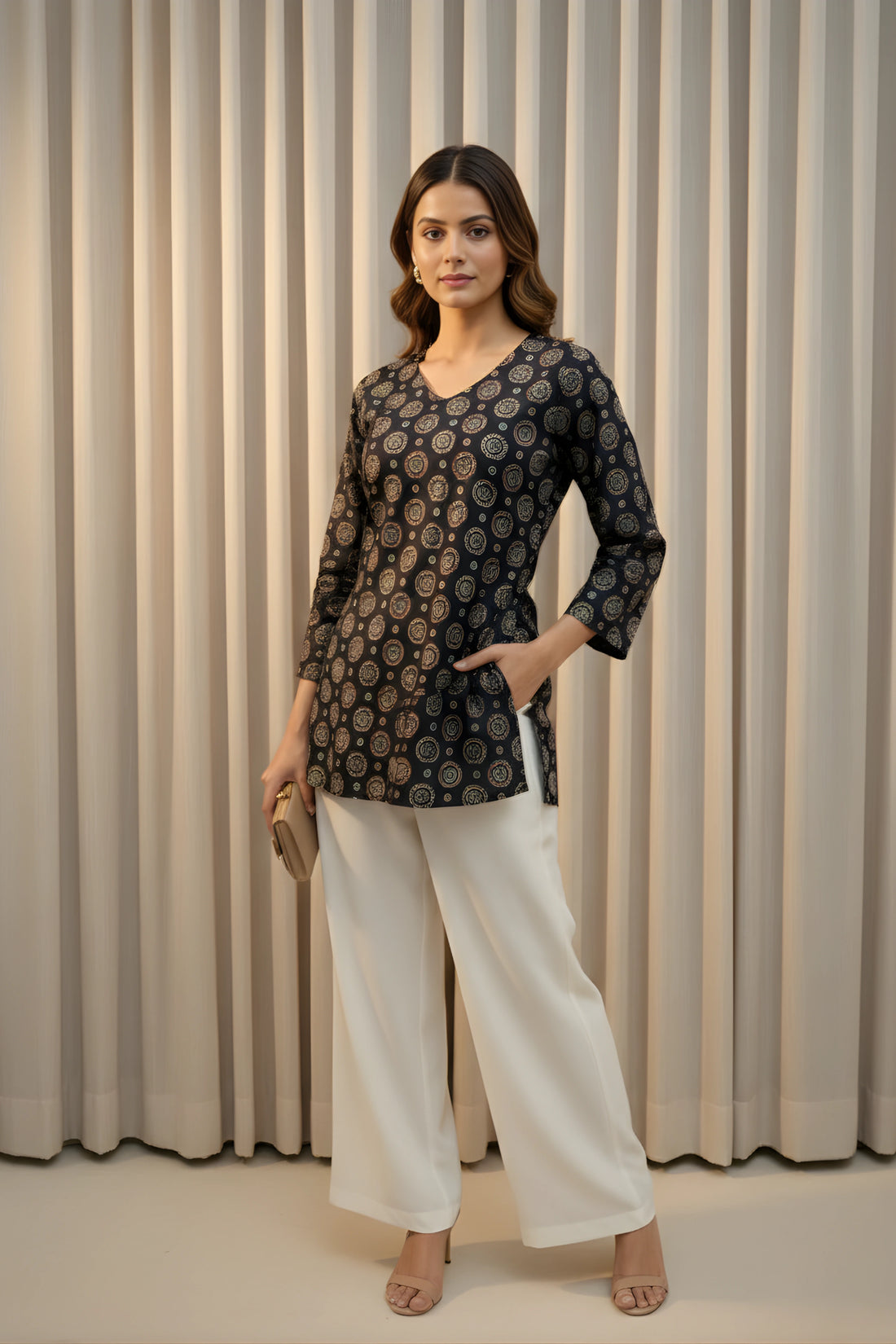 Black Hand Printed Short Kurti